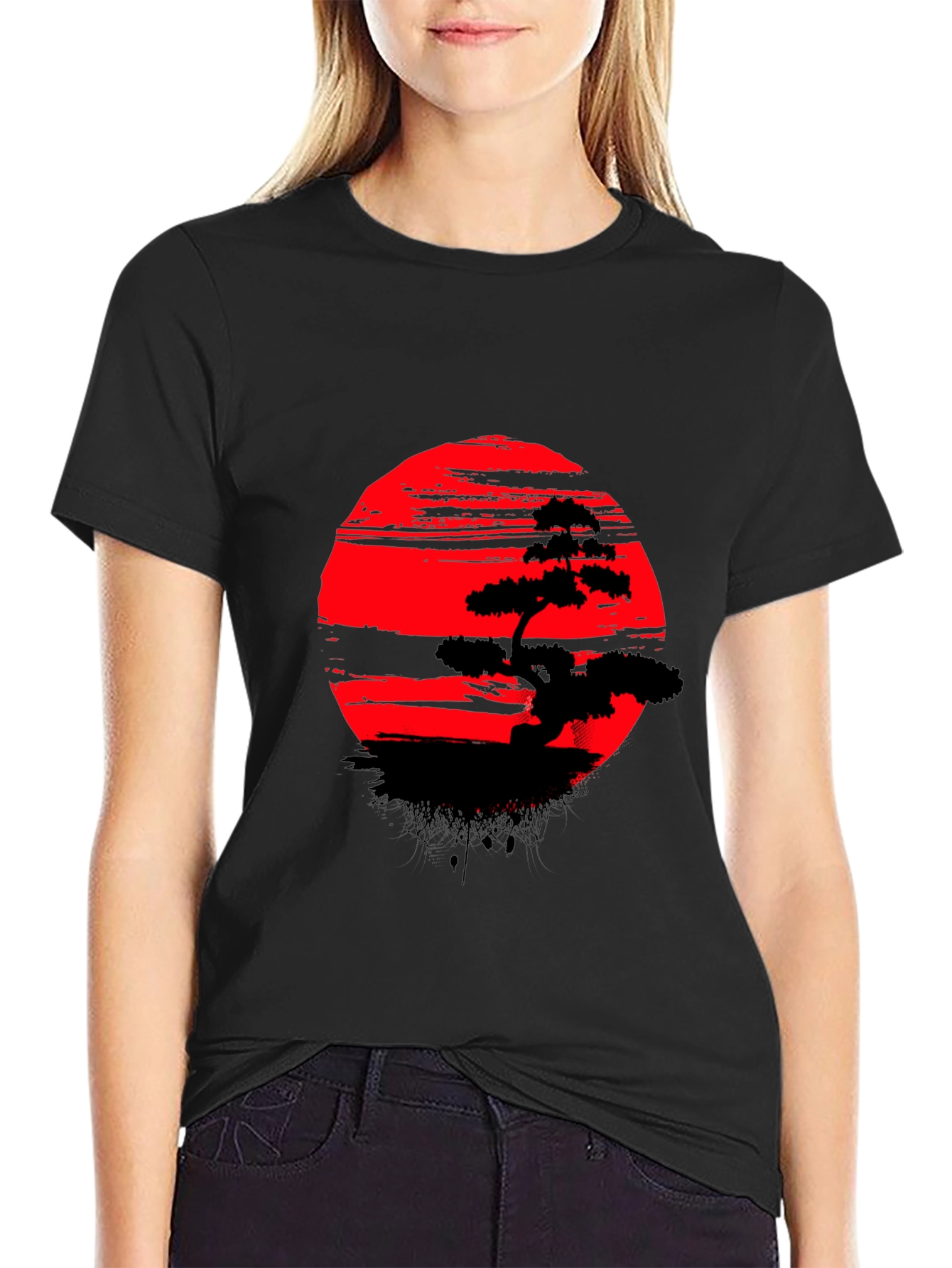 Bonsai Tree Red Sun T-Shirt - Unique Graphic Tee