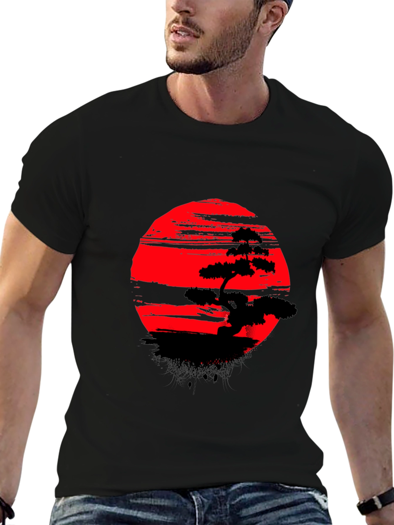 Bonsai Tree Red Sun T-Shirt - Unique Graphic Tee