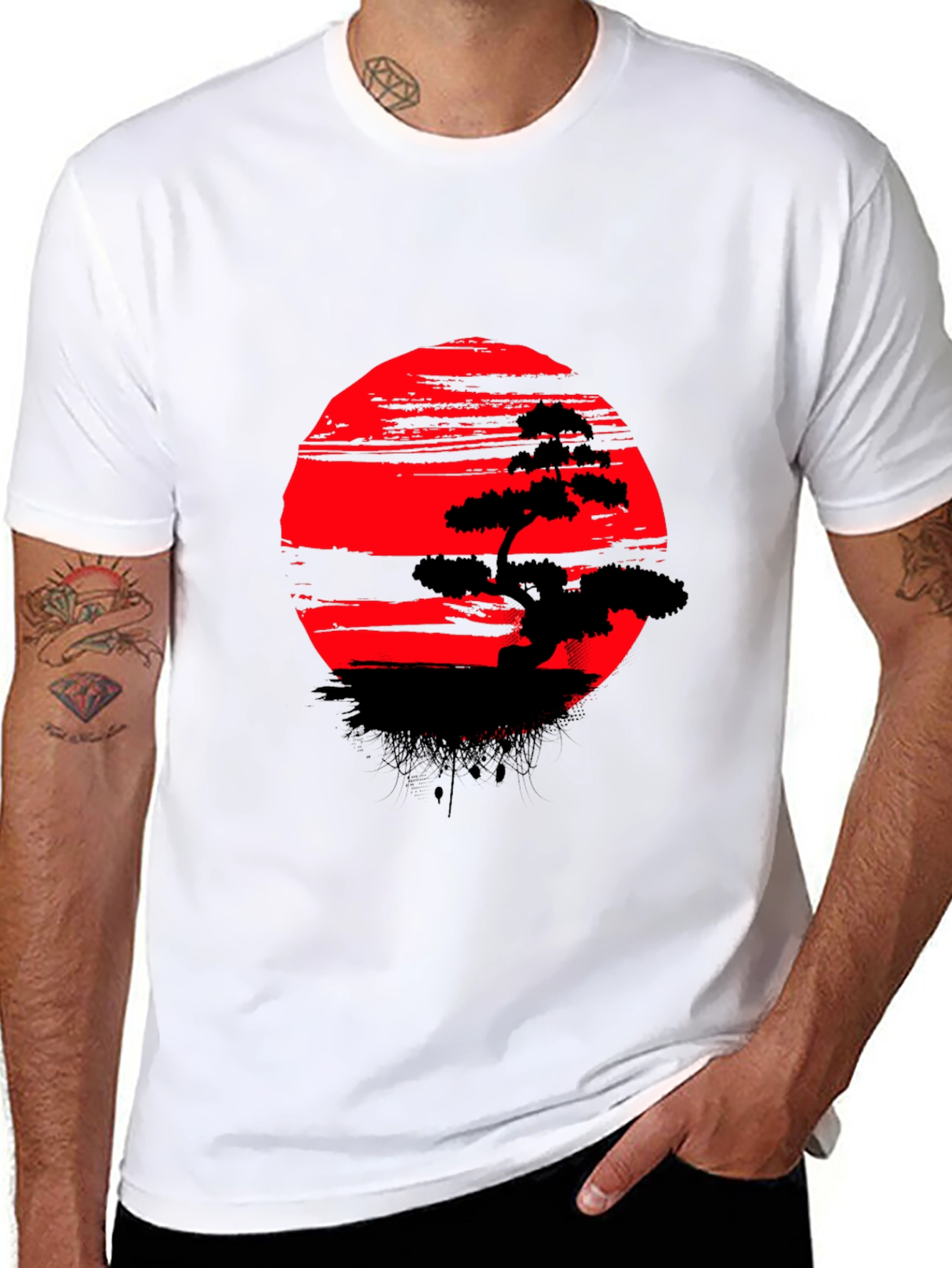 Bonsai Tree Red Sun T-Shirt - Unique Graphic Tee