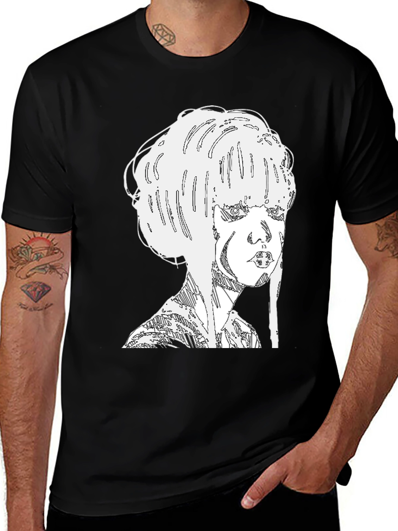 Abstract Woman Graphic Tee - Black Cotton Blend