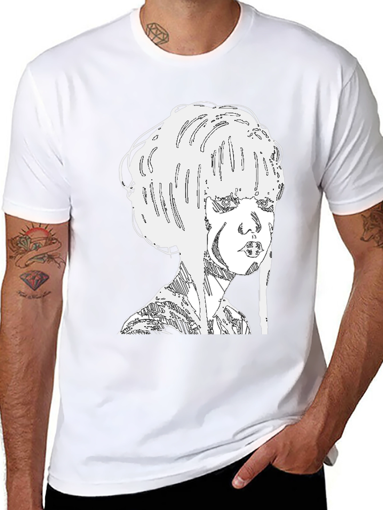 Abstract Woman Graphic Tee - Black Cotton Blend