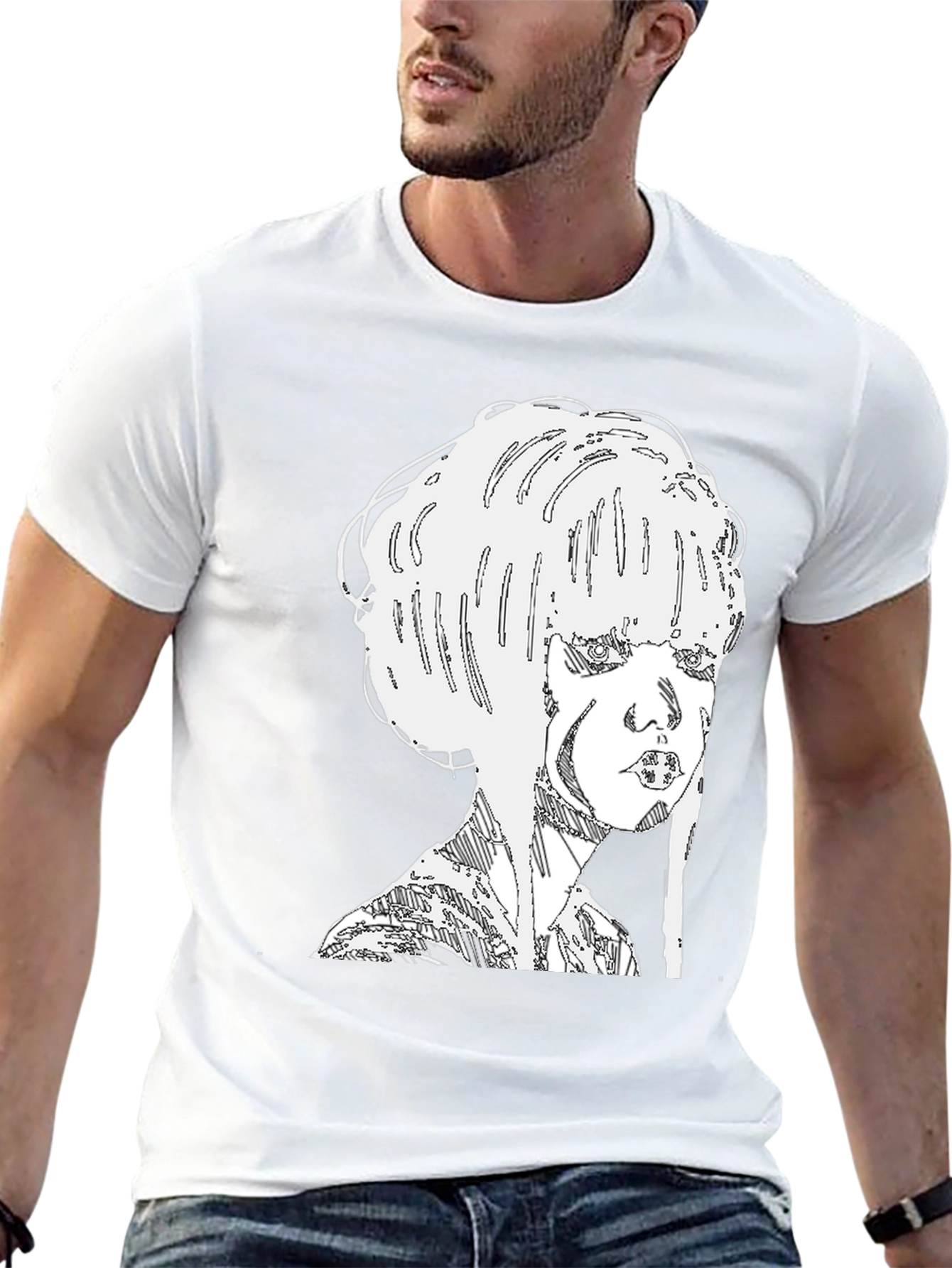 Abstract Woman Graphic Tee - Black Cotton Blend
