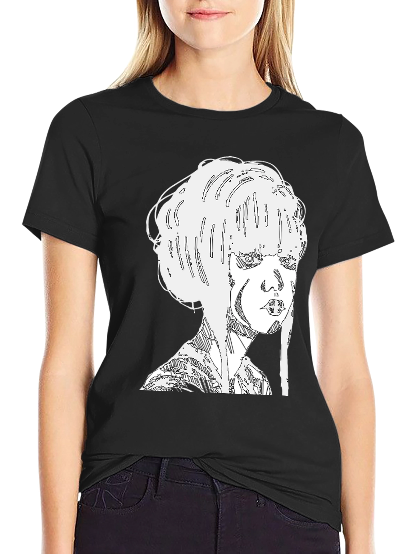 Abstract Woman Graphic Tee - Black Cotton Blend
