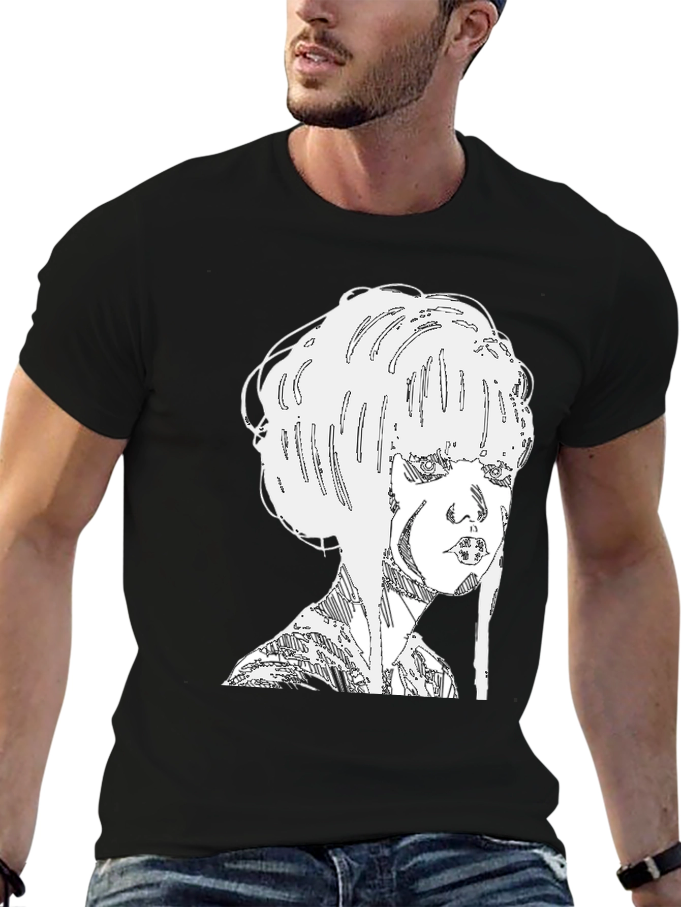 Abstract Woman Graphic Tee - Black Cotton Blend