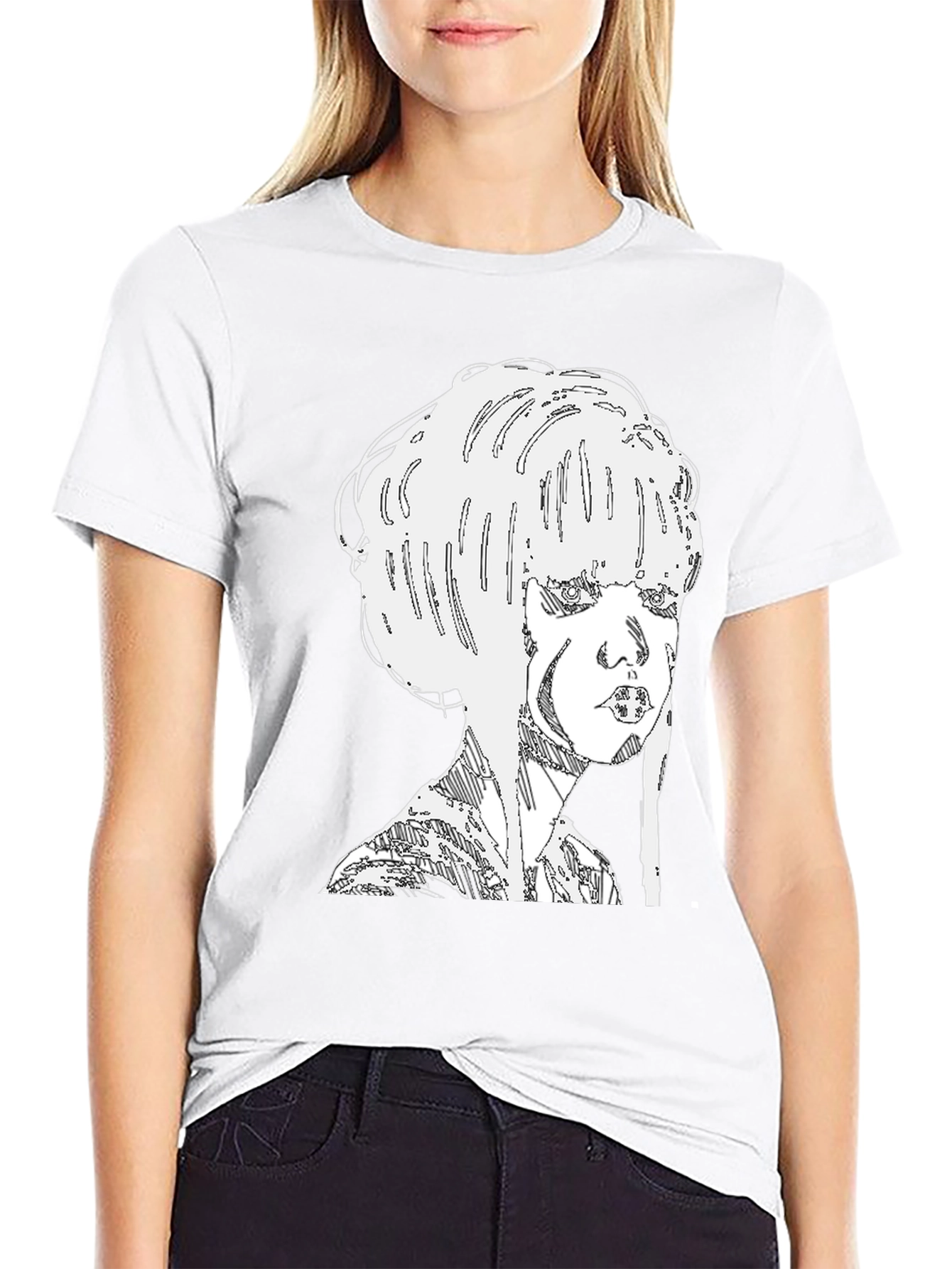 Abstract Woman Graphic Tee - Black Cotton Blend