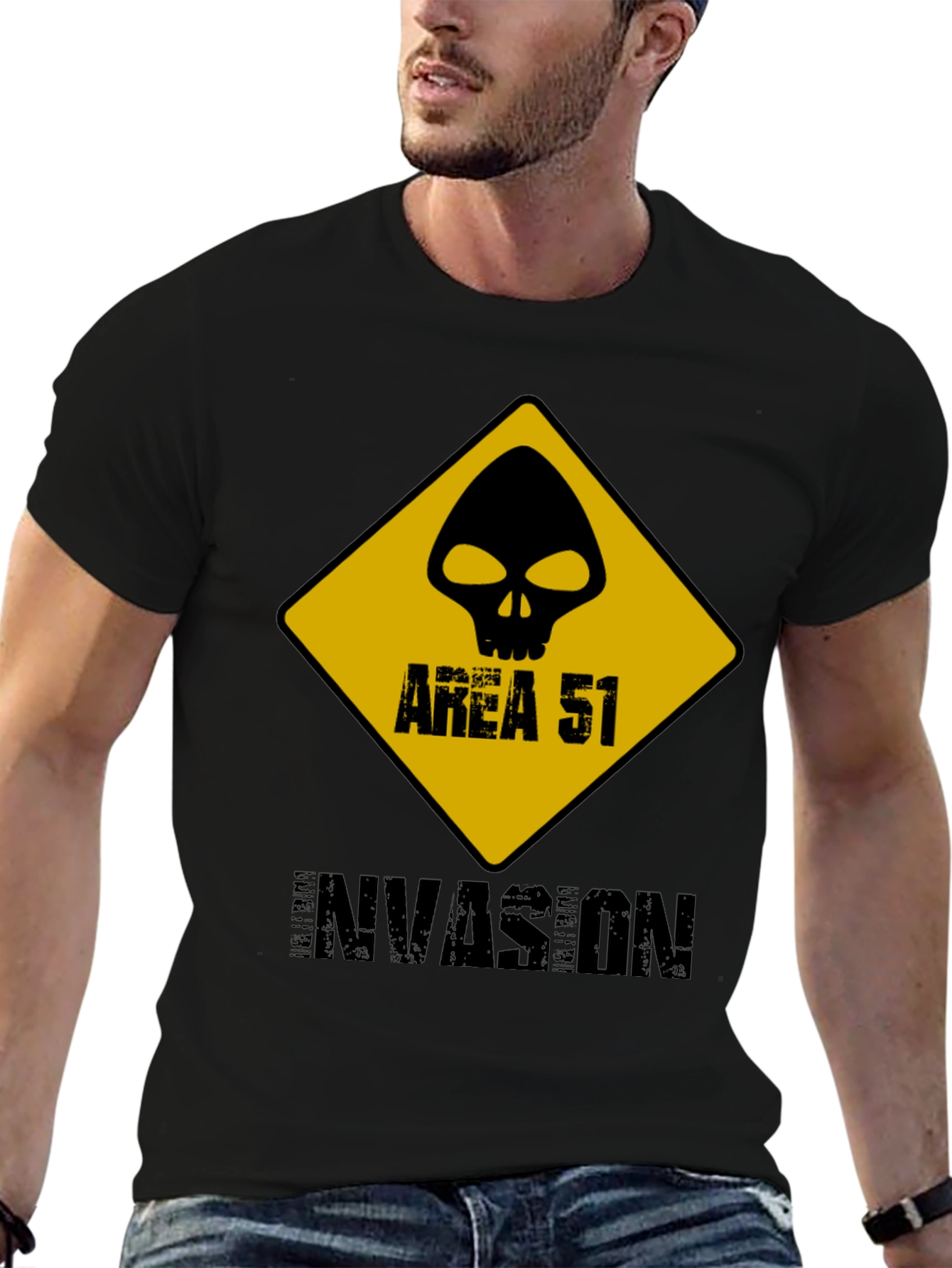 Area 51 Invasion Graphic Tee - Black Cotton T-Shirt