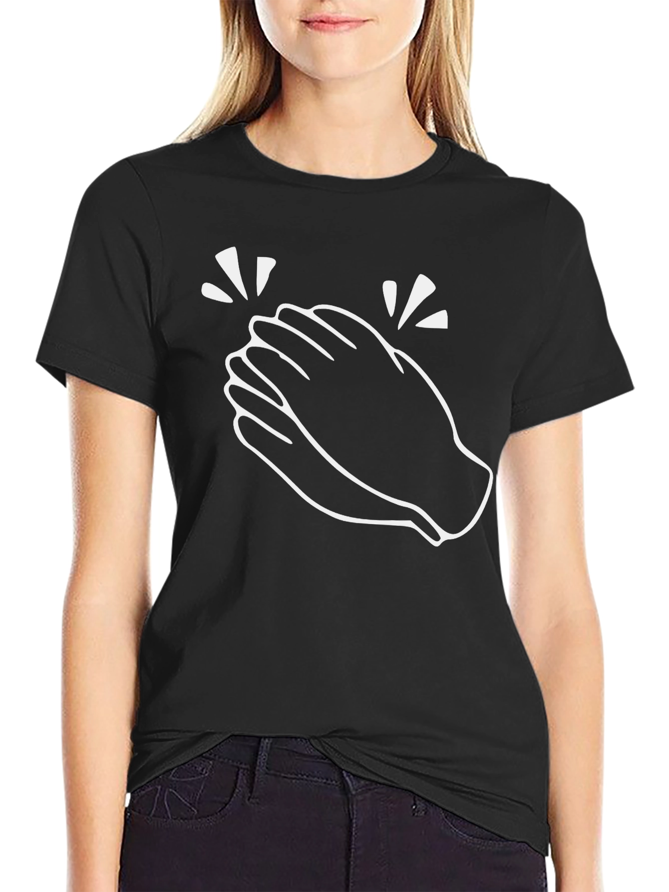 Clapping Hands Graphic Tee - Black Cotton T-Shirt