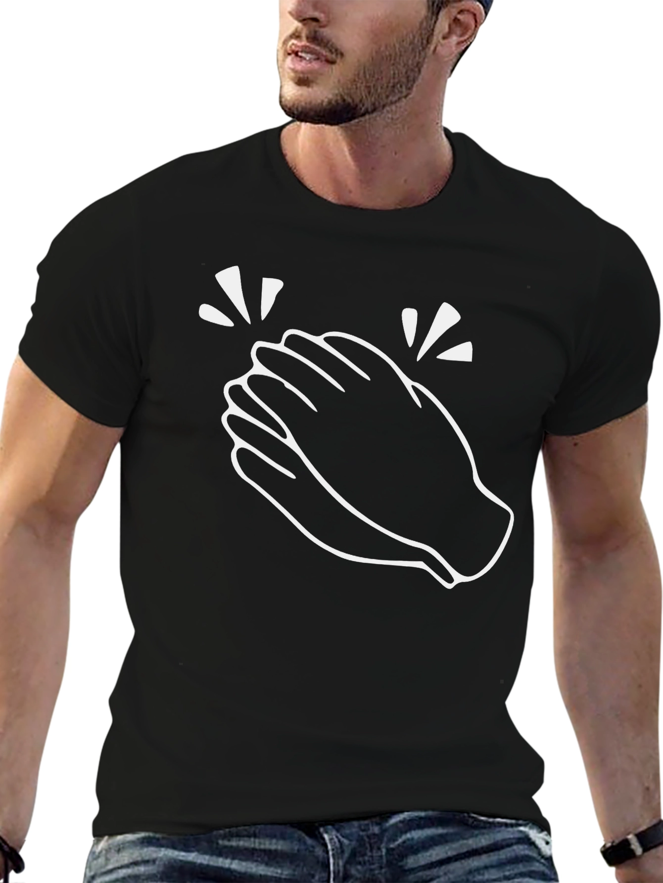 Clapping Hands Graphic Tee - Black Cotton T-Shirt