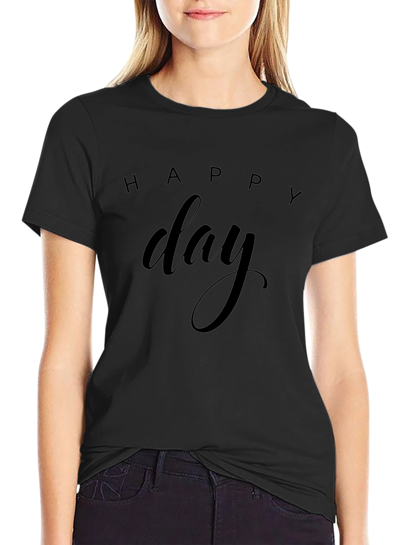 Happy Day Graphic Tee - Black Casual T-Shirt