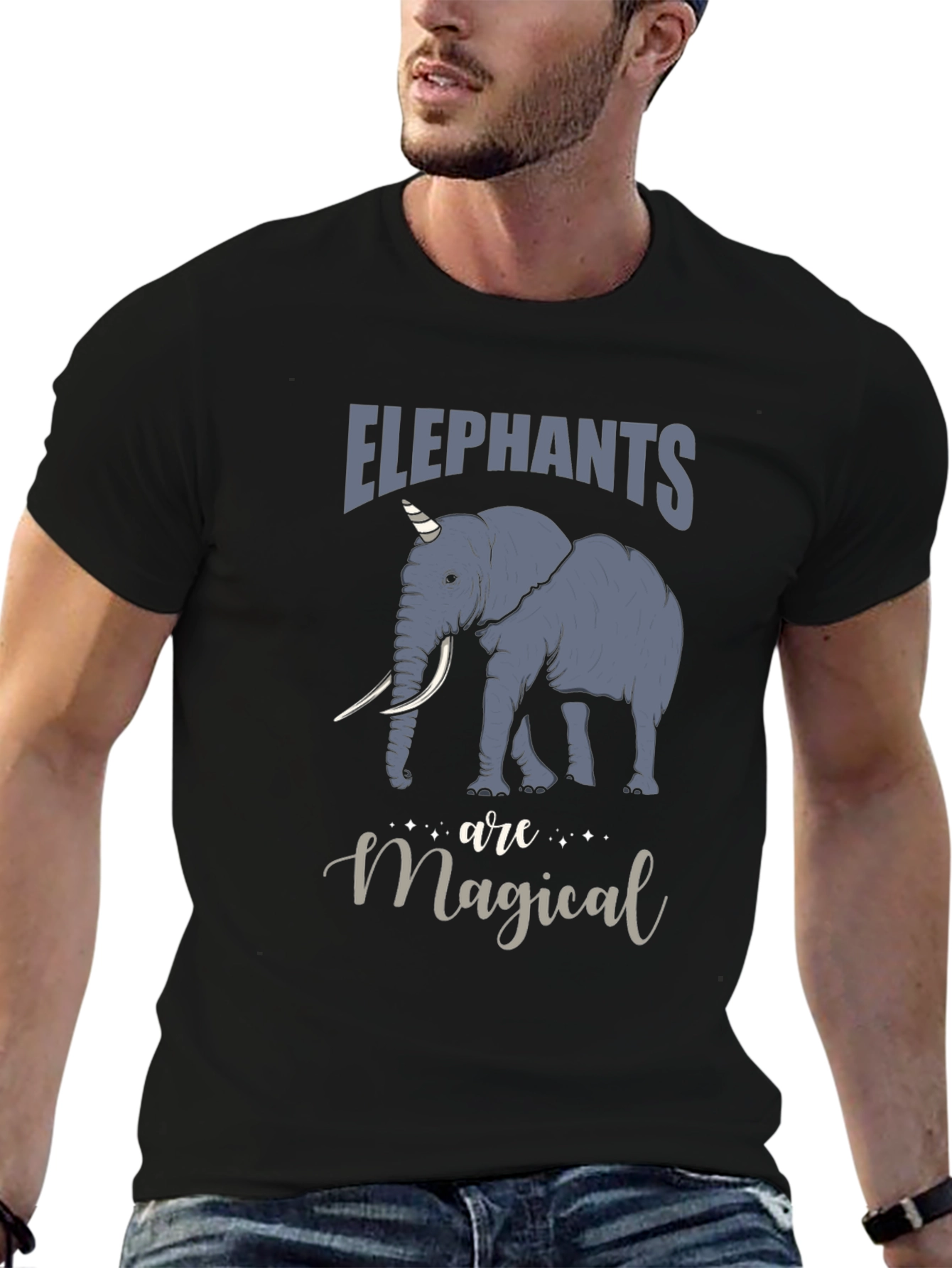 Elephant Unicorn Magical Mens Graphic T-Shirt