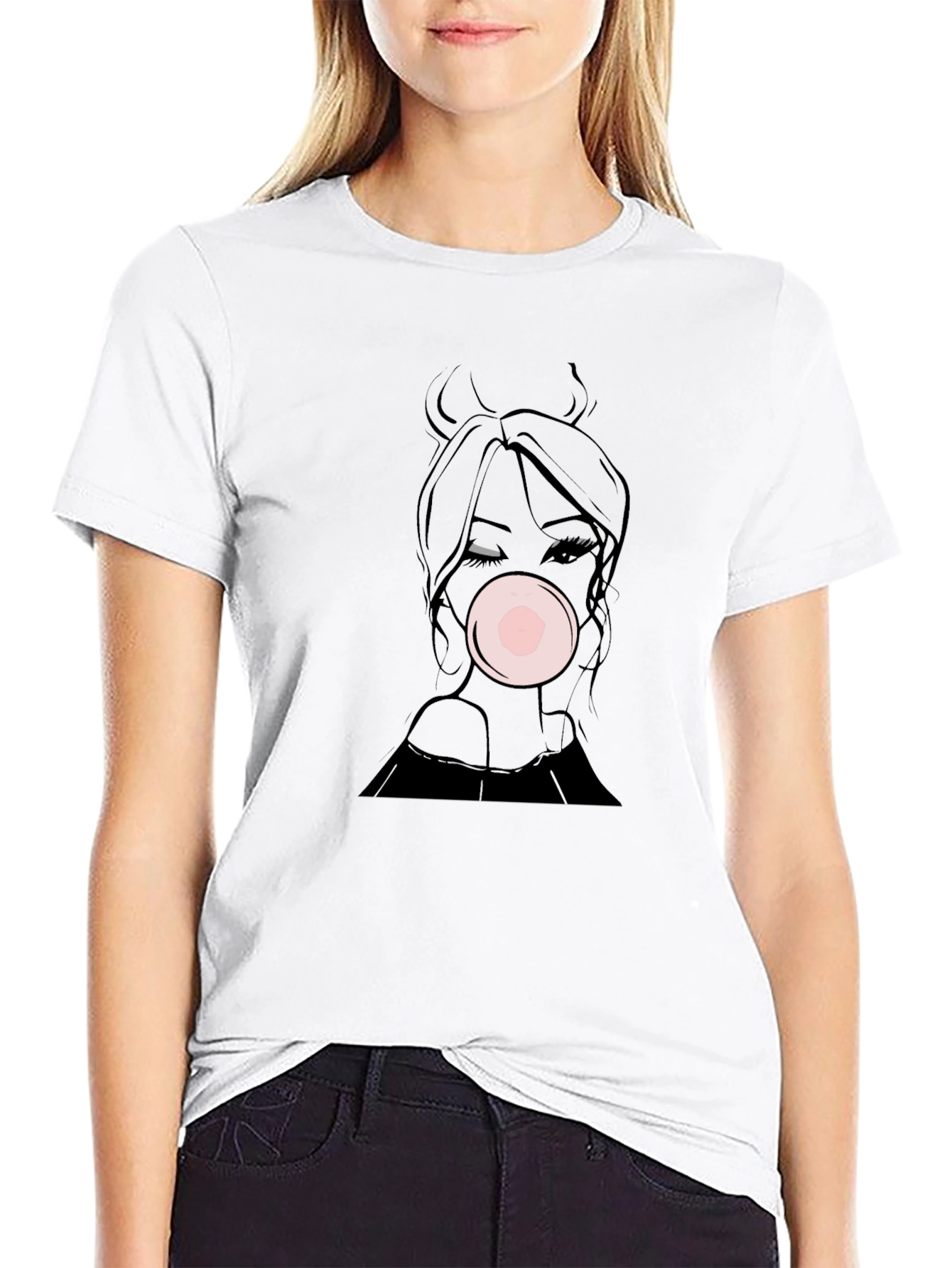 Bubble Gum Girl Tee - Black Graphic T-Shirt