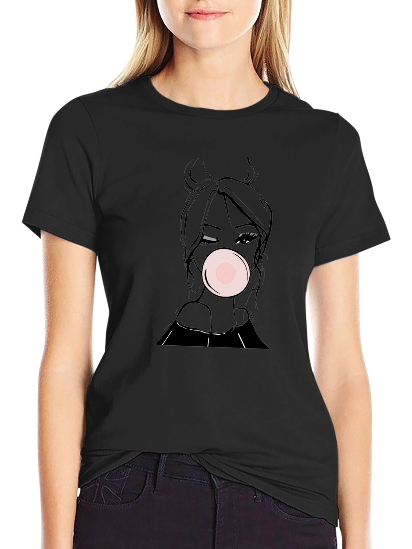 Bubble Gum Girl Tee - Black Graphic T-Shirt