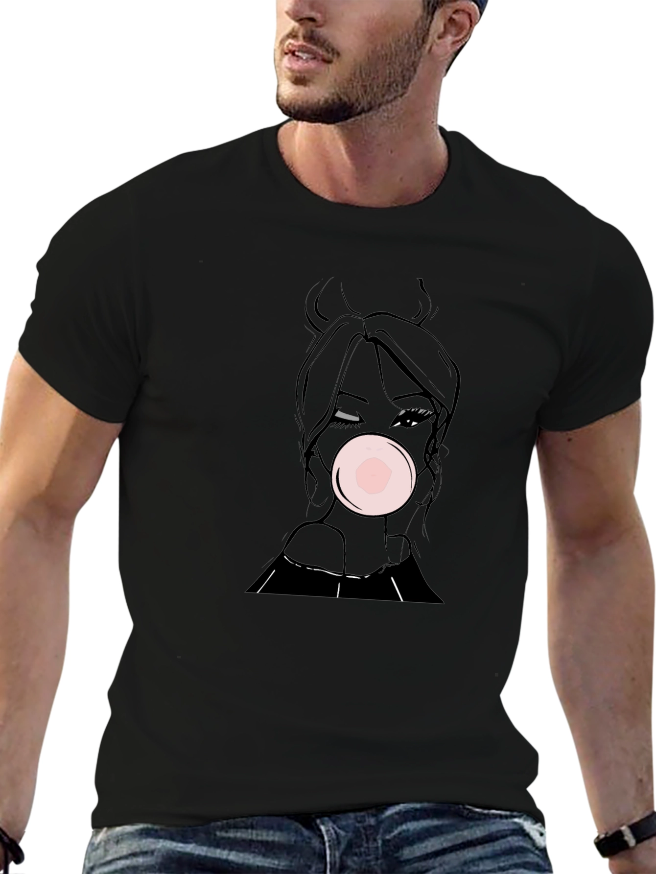 Bubble Gum Girl Tee - Black Graphic T-Shirt