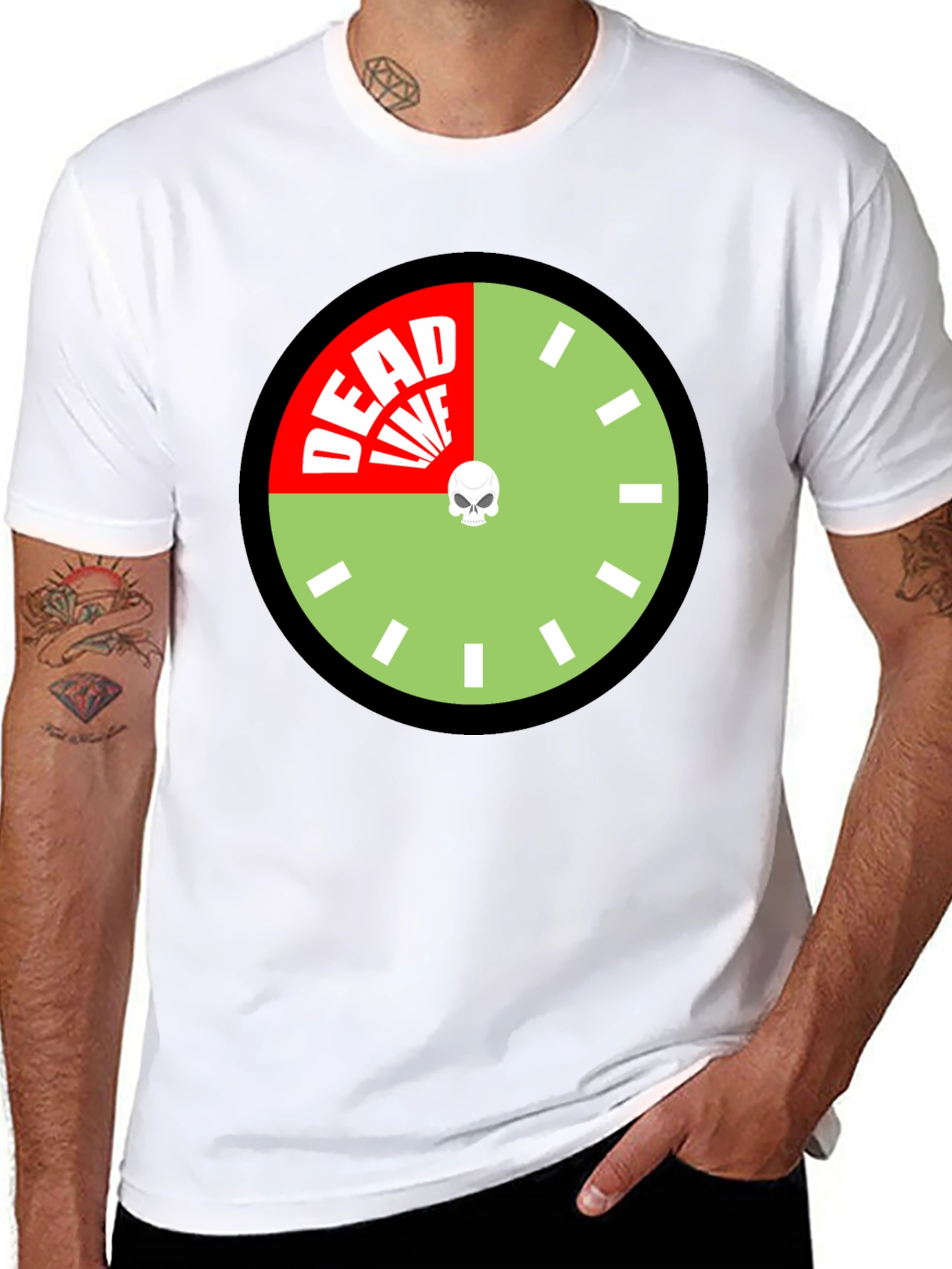 Deadline Clock Graphic Tee - Novelty Skull Design