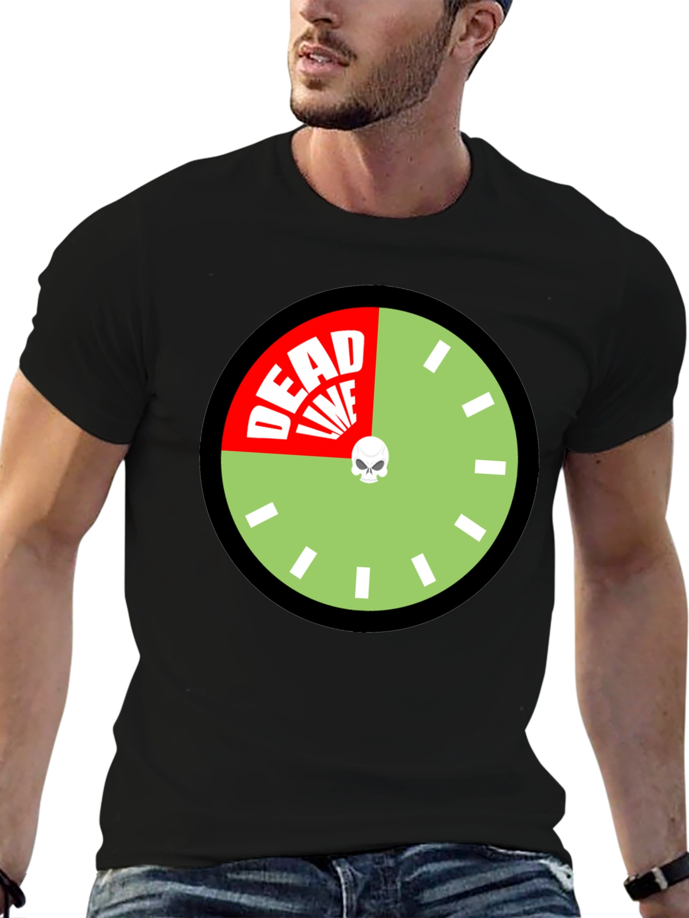Deadline Clock Graphic Tee - Novelty Skull Design