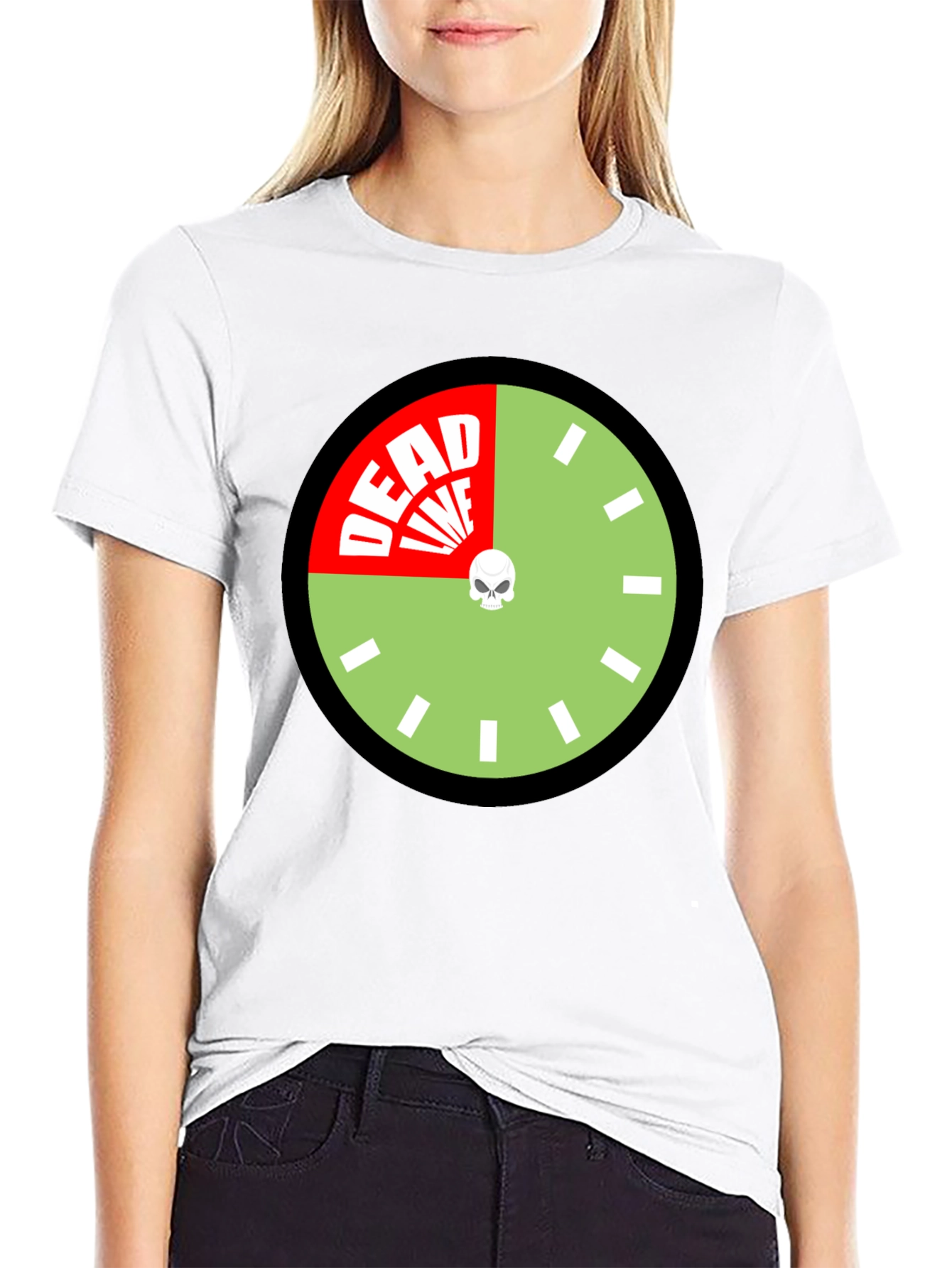 Deadline Clock Graphic Tee - Novelty Skull Design