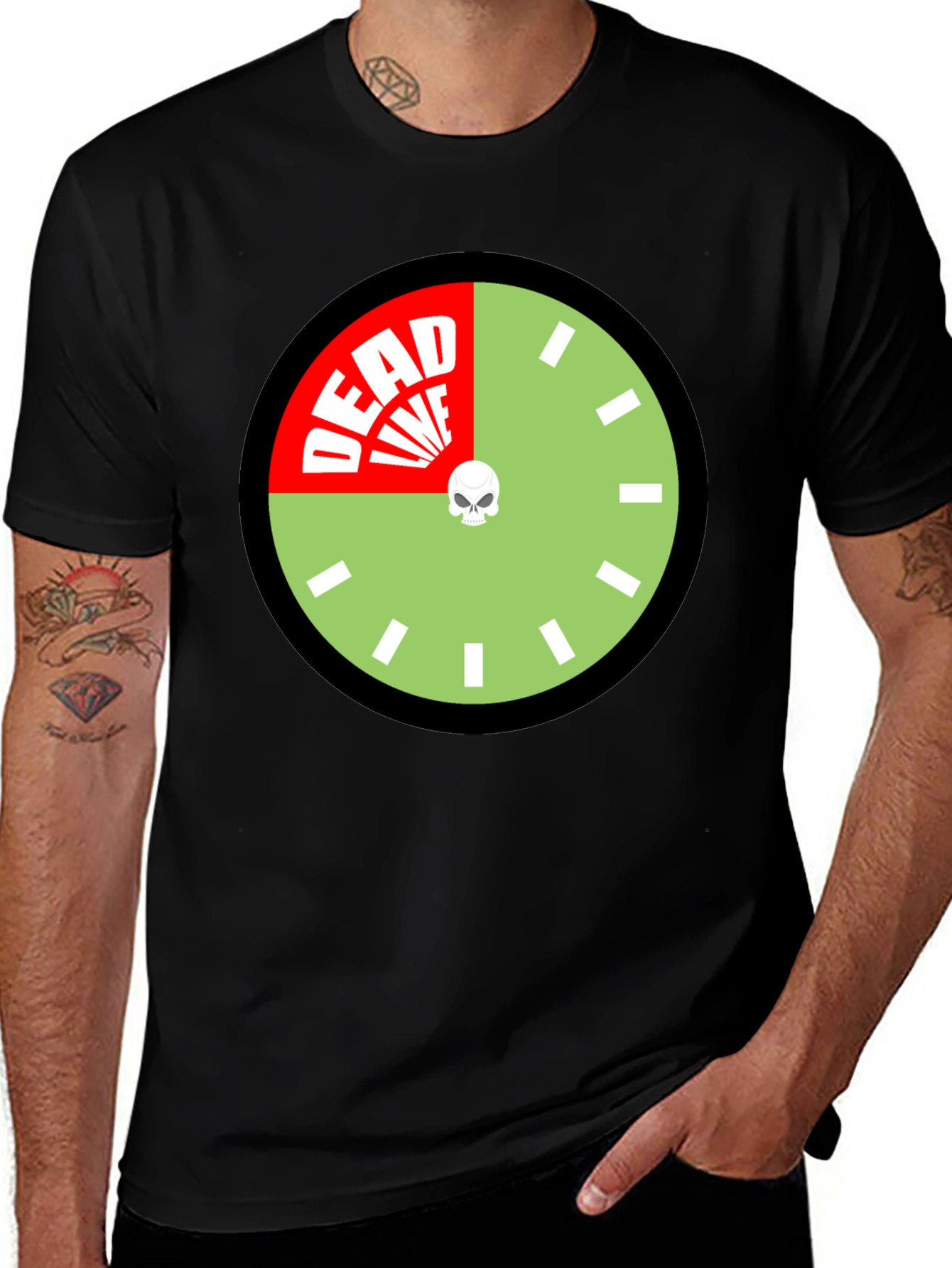 Deadline Clock Graphic Tee - Novelty Skull Design