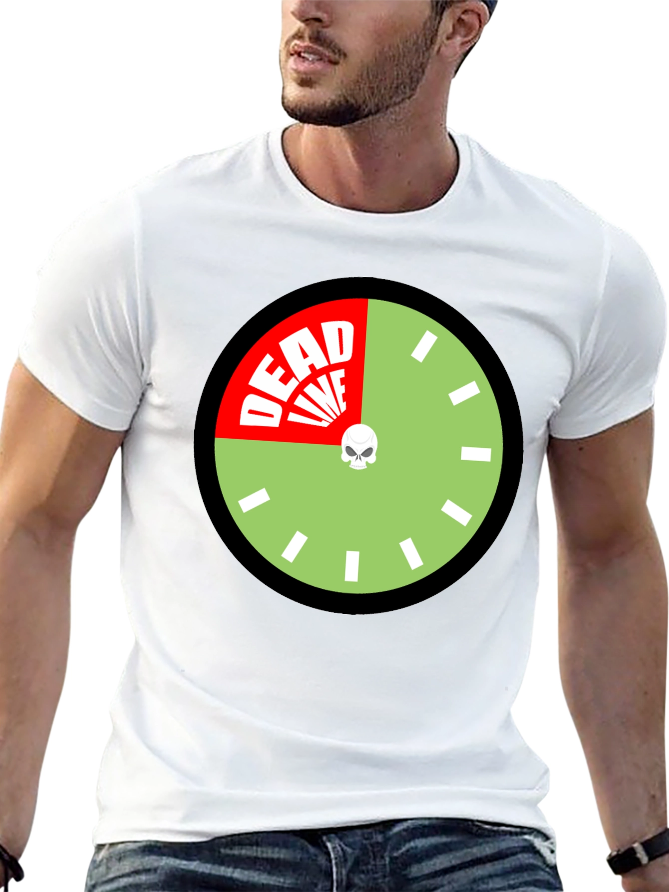 Deadline Clock Graphic Tee - Novelty Skull Design