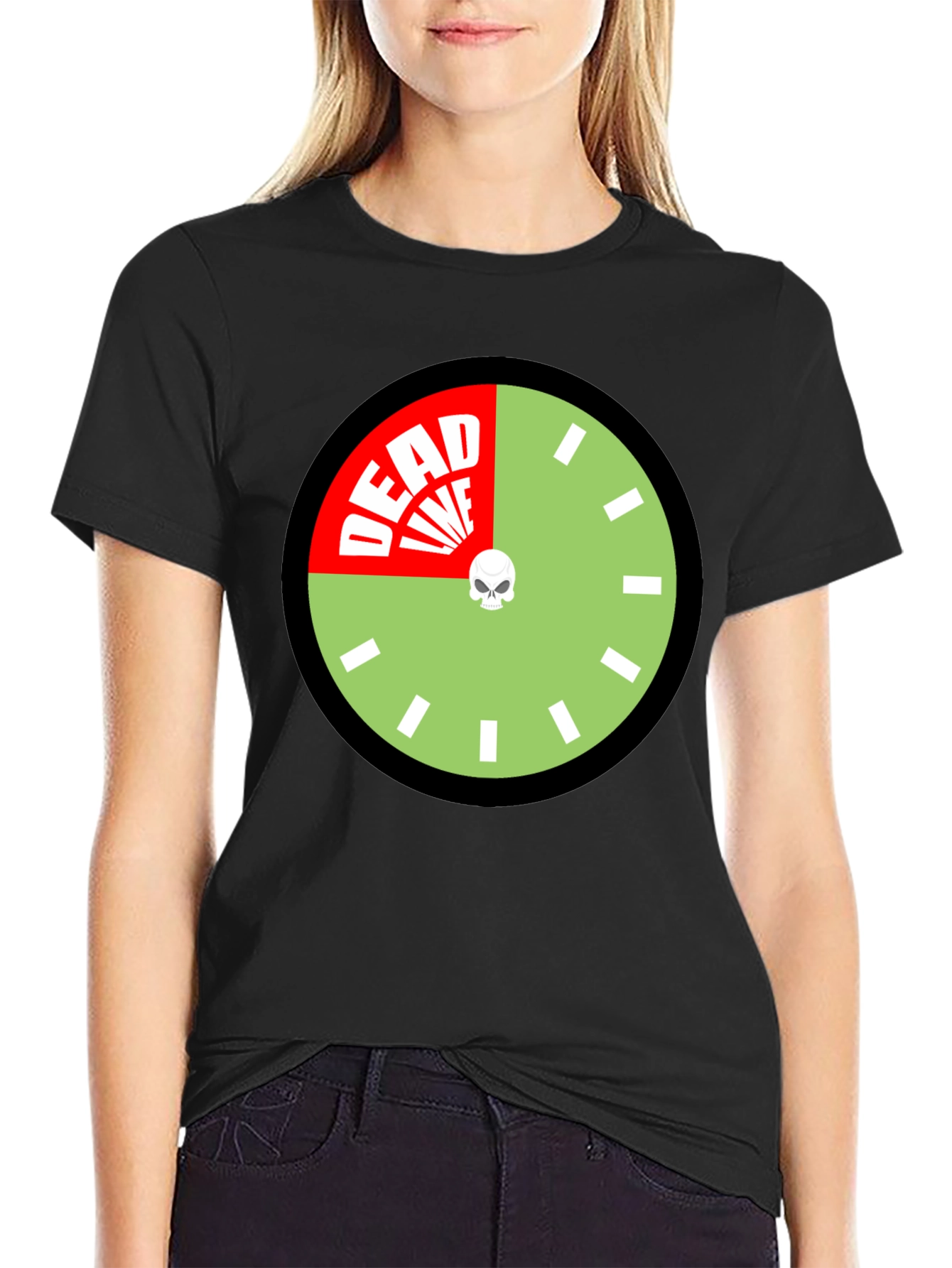 Deadline Clock Graphic Tee - Novelty Skull Design