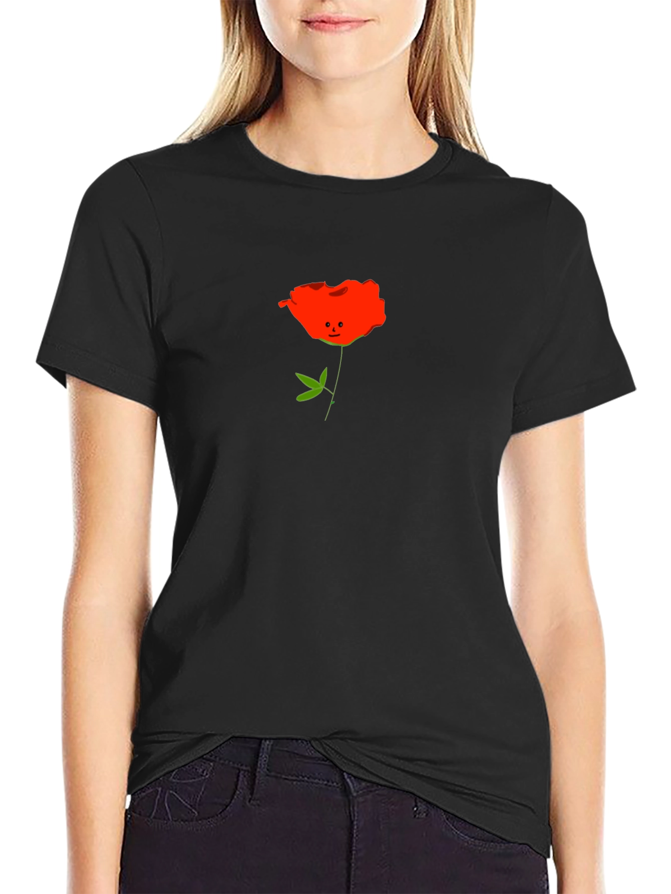 Cute Cartoon Flower Graphic Tee - Black T-Shirt