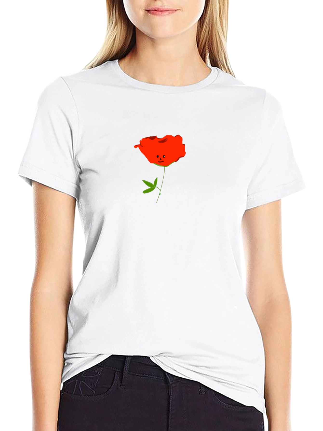 Cute Cartoon Flower Graphic Tee - Black T-Shirt