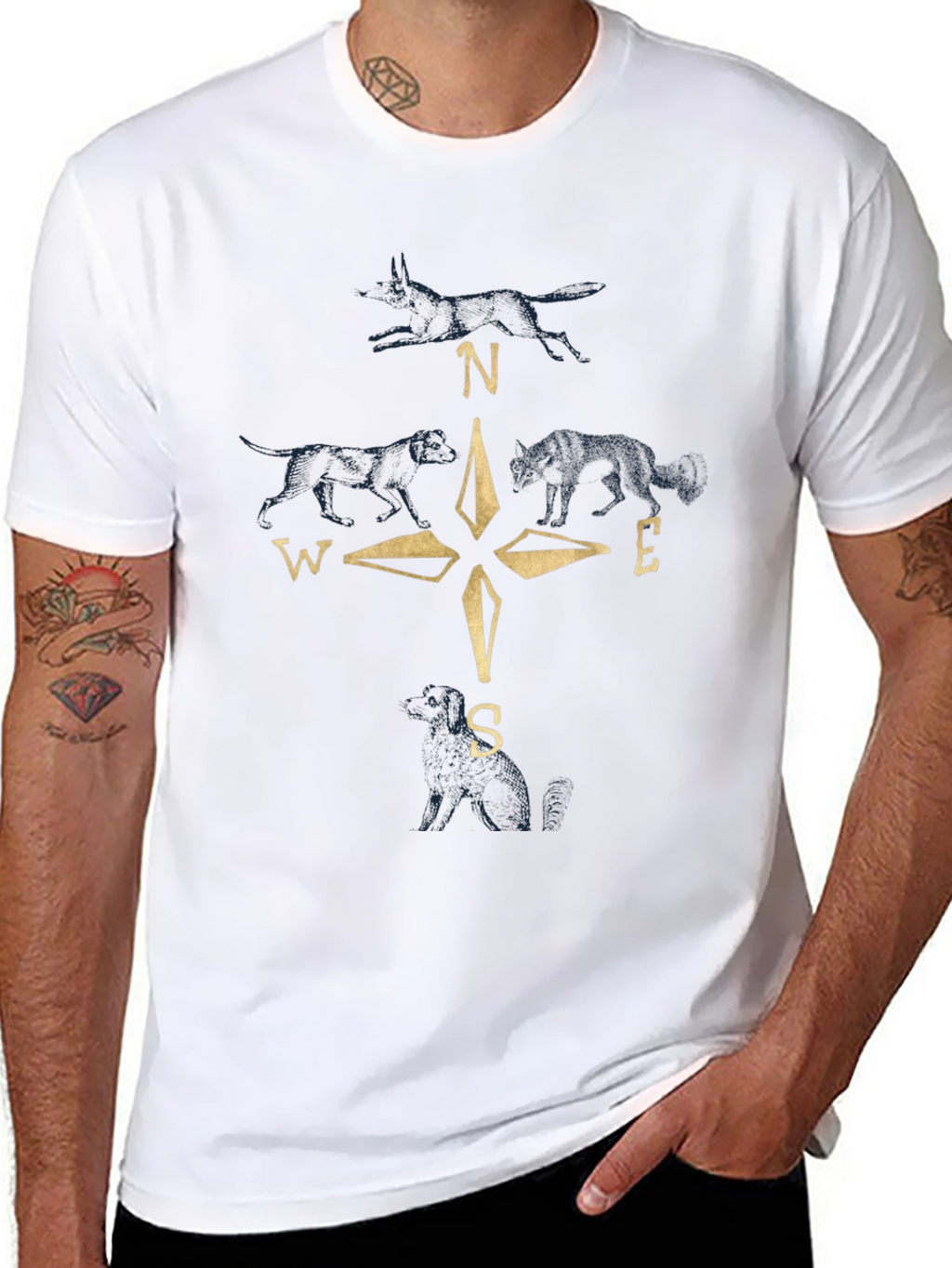 Compass Wolf Graphic Black T-Shirt