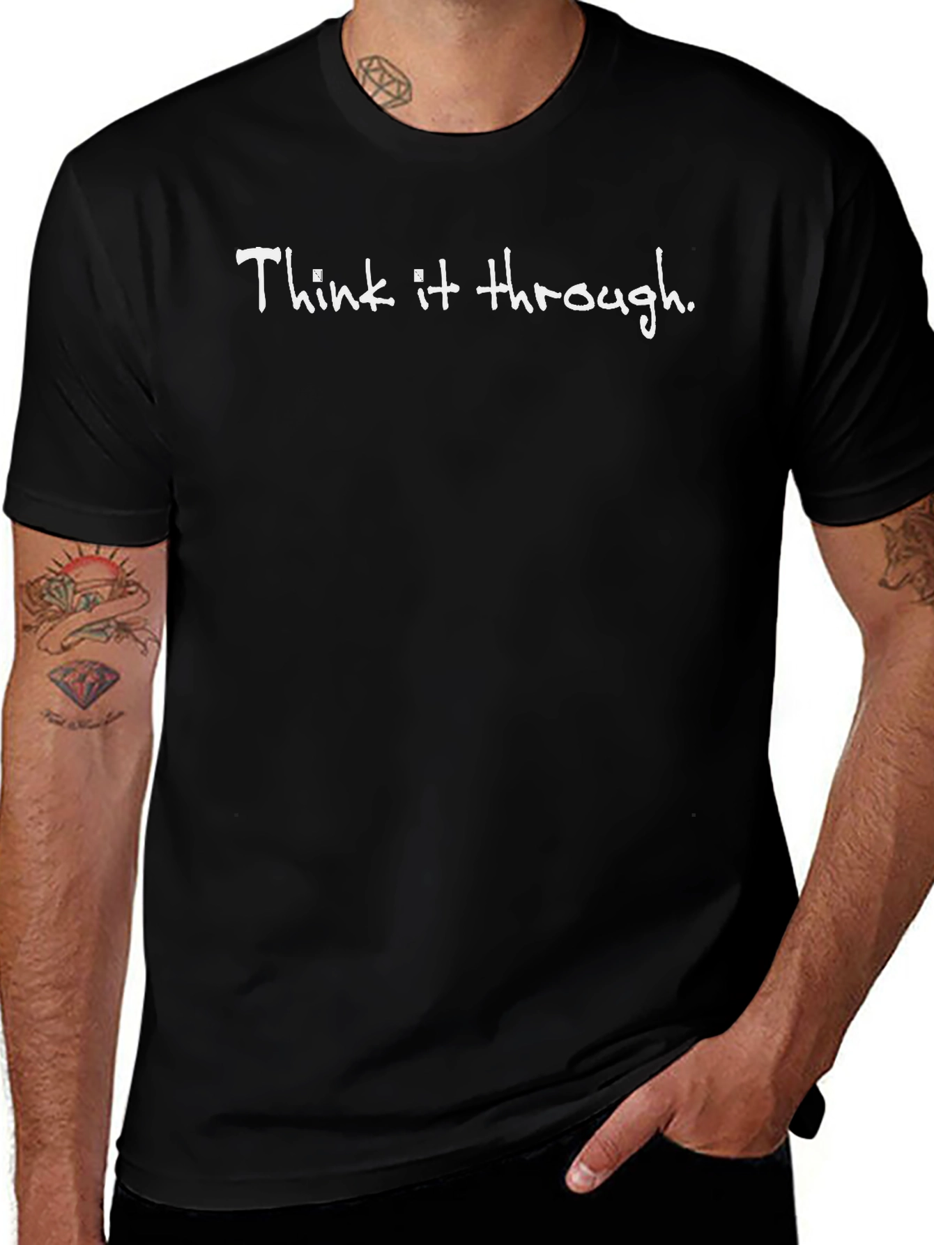 Think It Through Black Graphic Tee Casual Mens T-Shirt