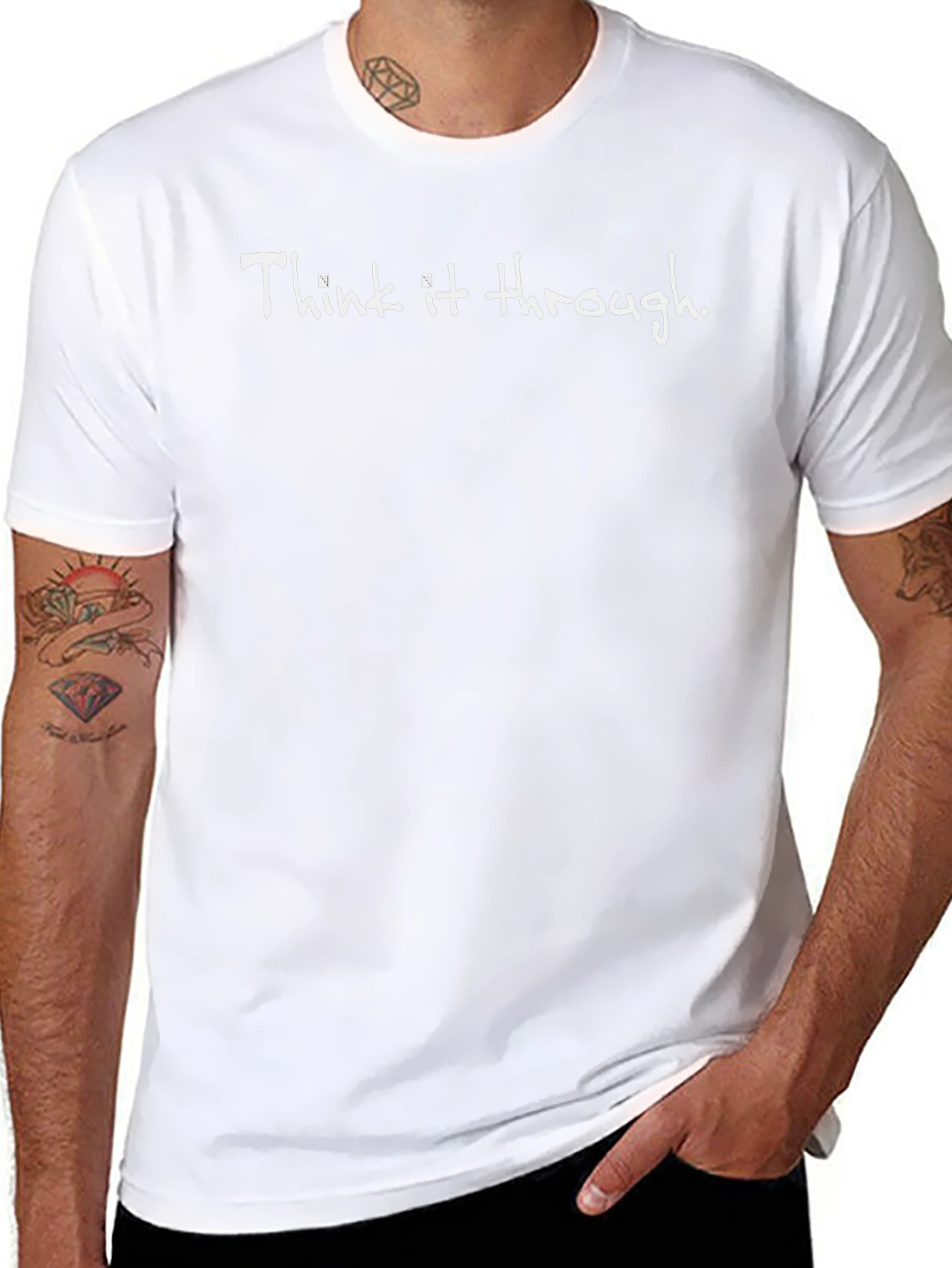 Think It Through Black Graphic Tee Casual Mens T-Shirt