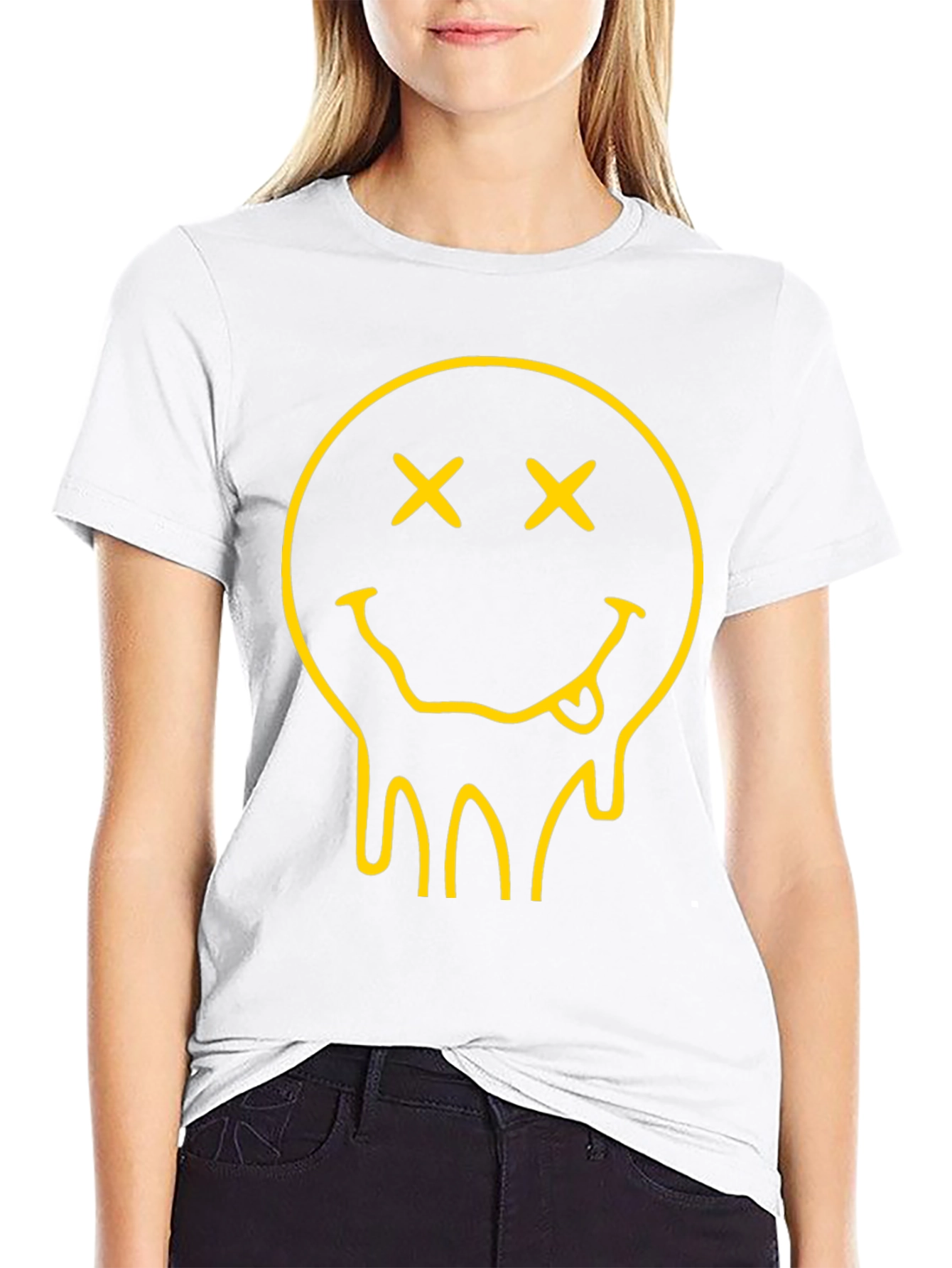 Dripping Smiley Face Black Graphic Tee
