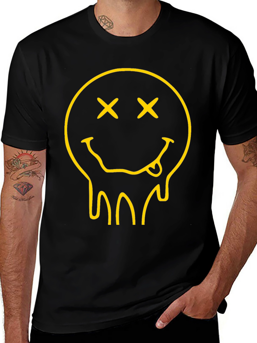 Dripping Smiley Face Black Graphic Tee