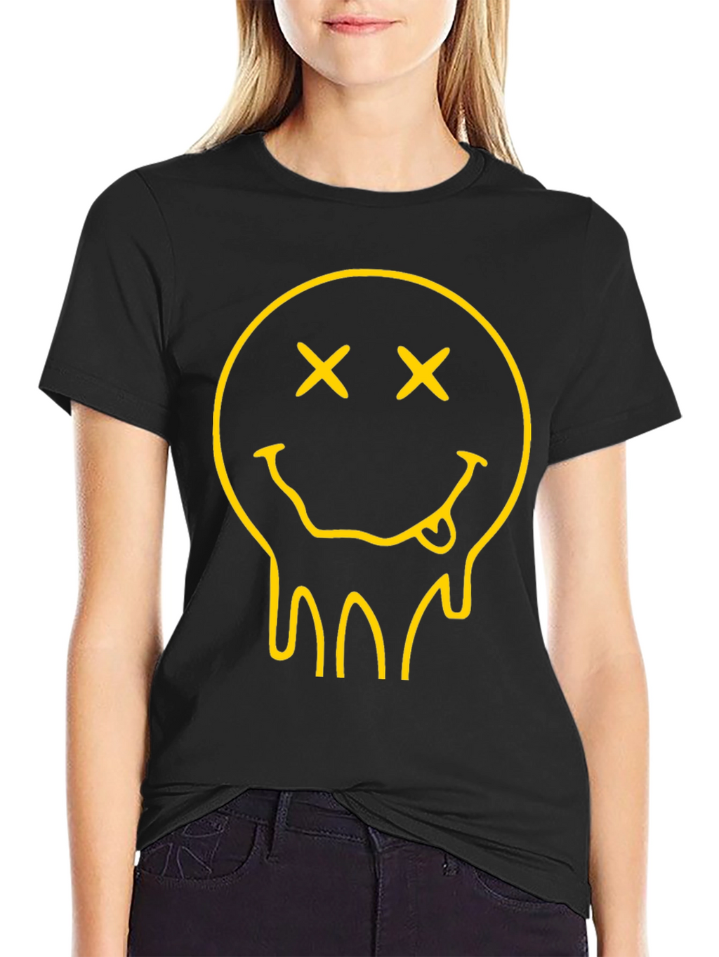 Dripping Smiley Face Black Graphic Tee