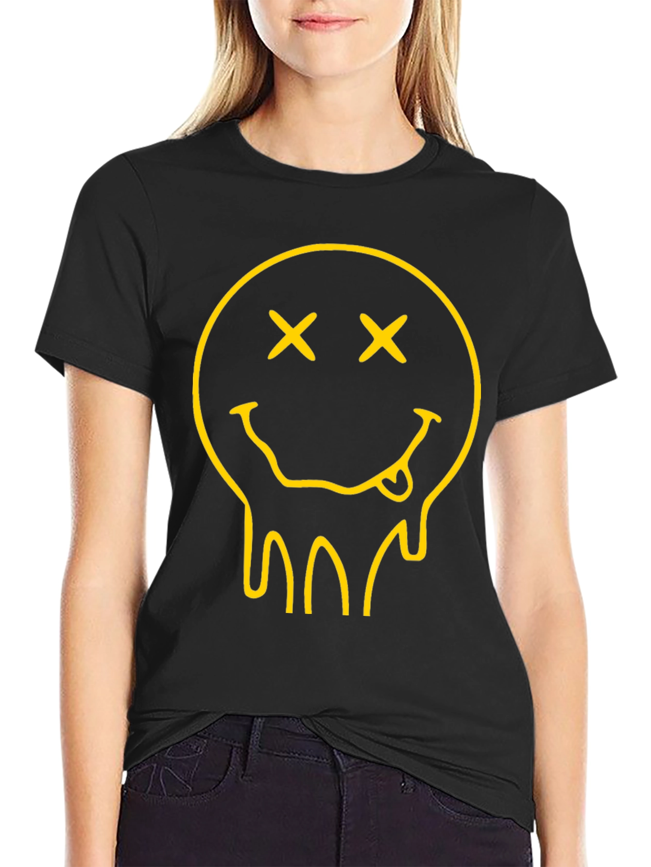 Dripping Smiley Face Black Graphic Tee