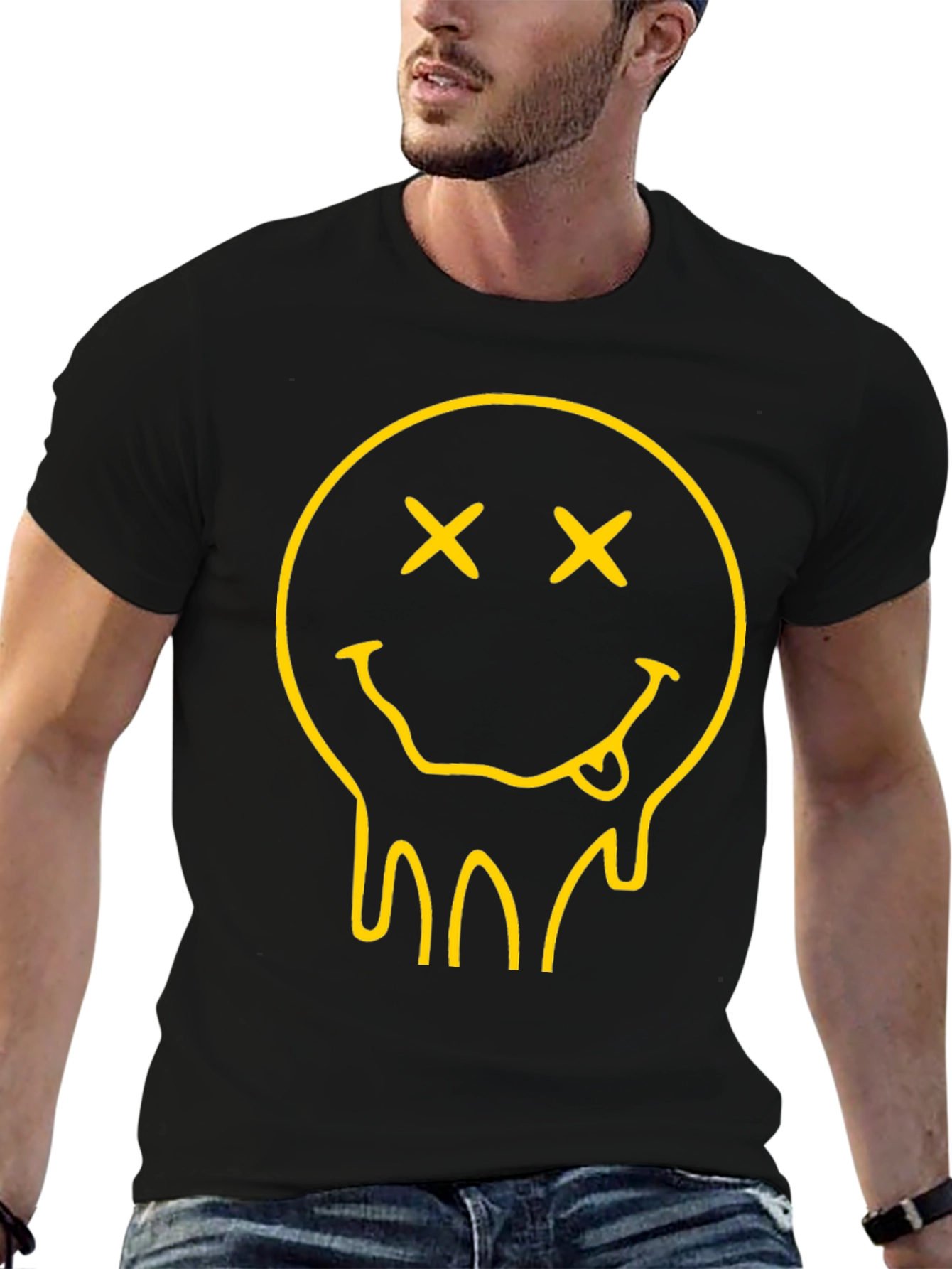 Dripping Smiley Face Black Graphic Tee