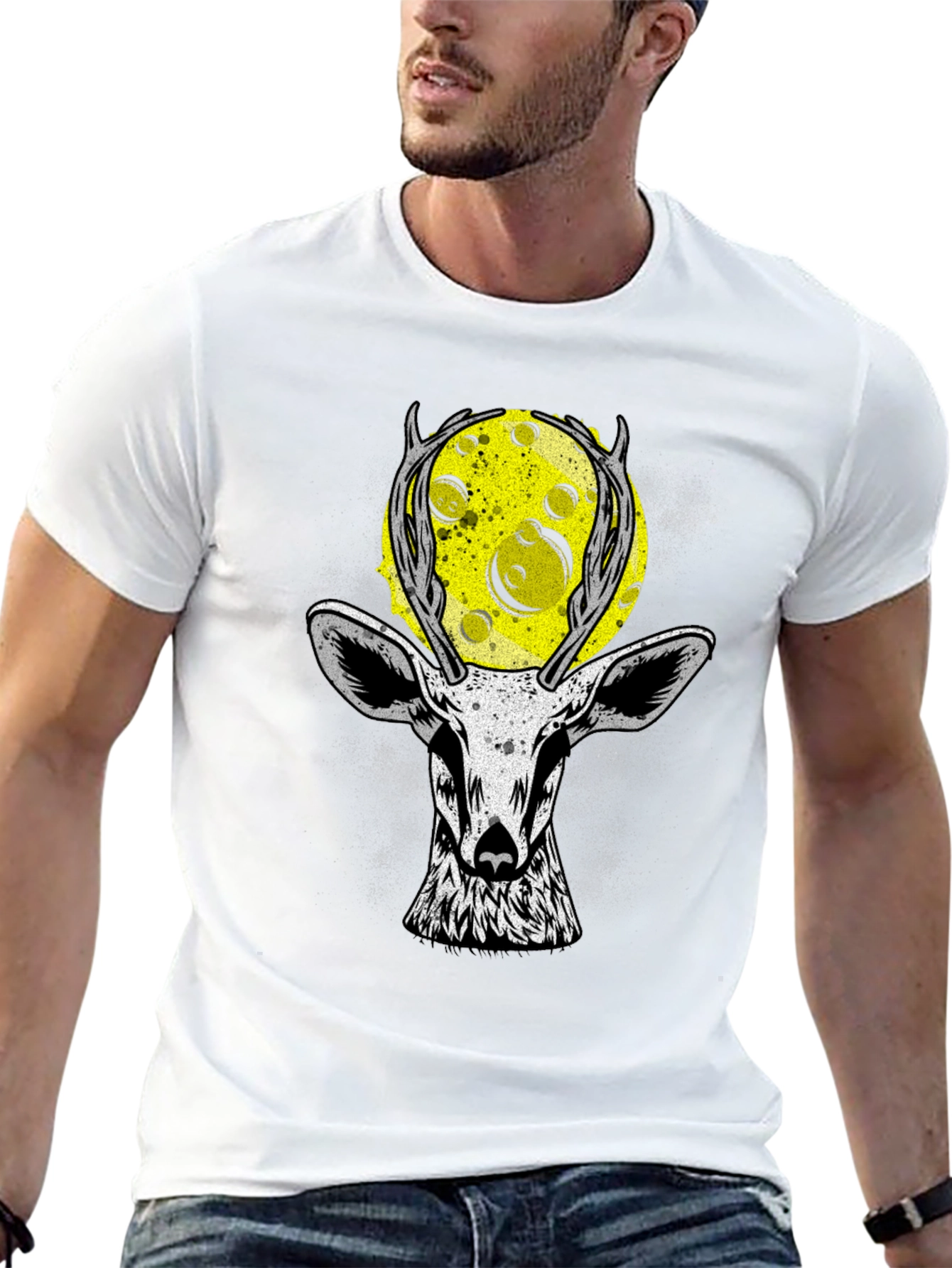 Deer Moon Graphic T-Shirt - Black Cotton Tee