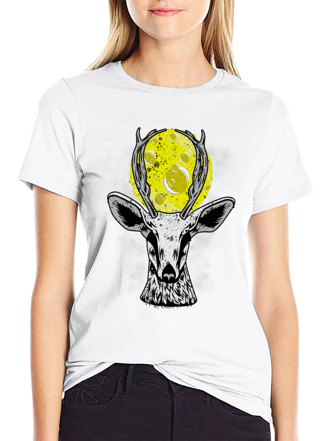 Deer Moon Graphic T-Shirt - Black Cotton Tee