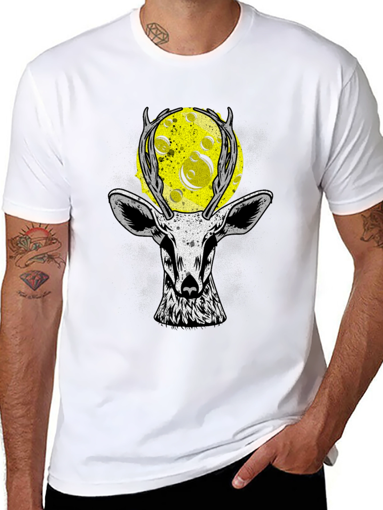 Deer Moon Graphic T-Shirt - Black Cotton Tee