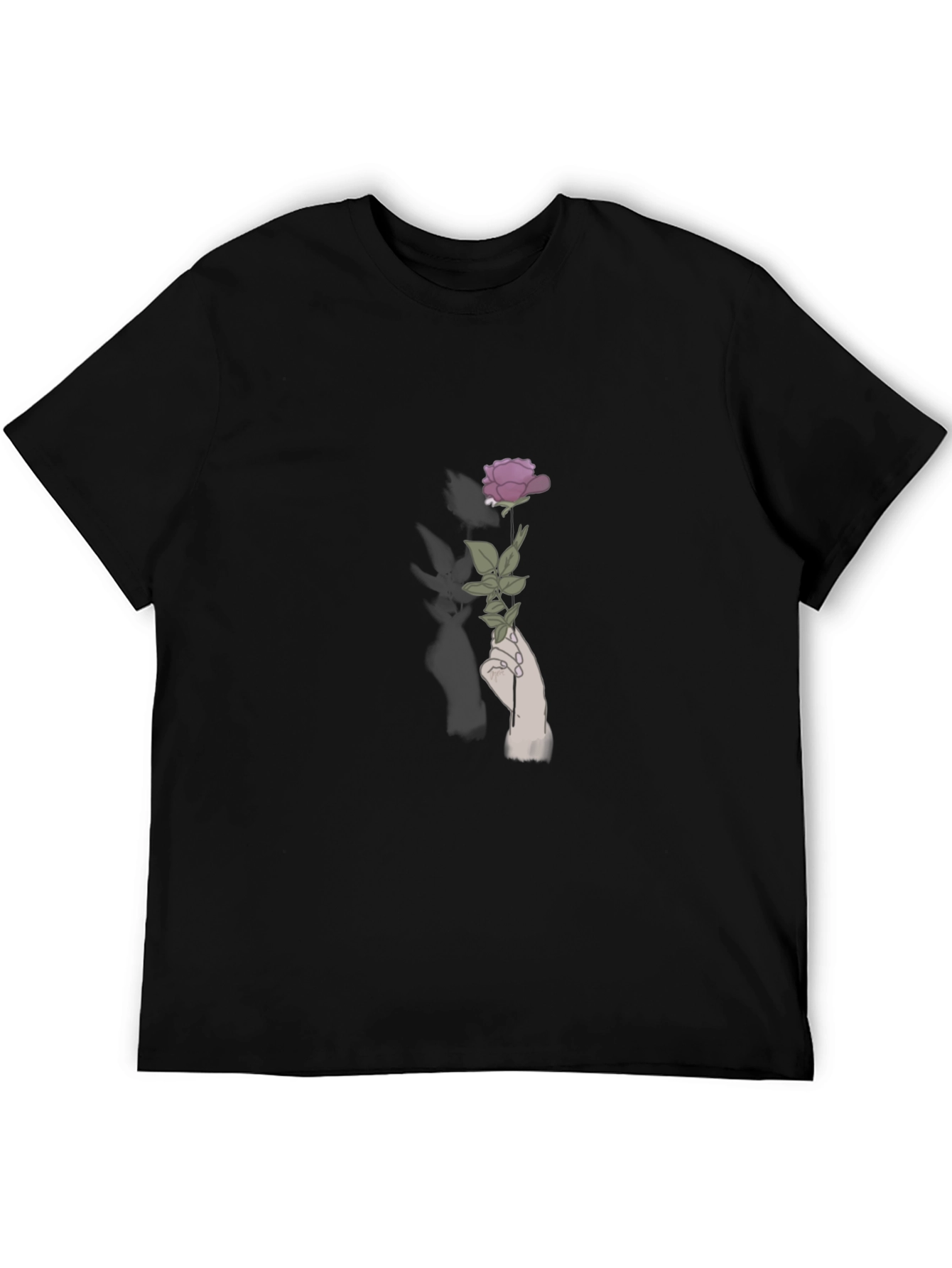 Rose in Hand Graphic Tee - Stylish Black T-Shirt