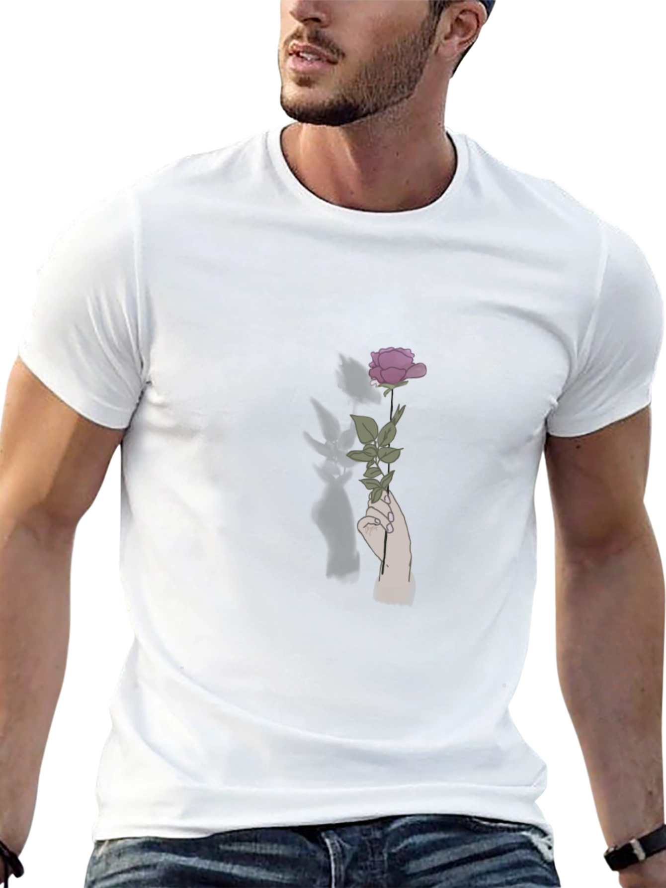 Rose in Hand Graphic Tee - Stylish Black T-Shirt