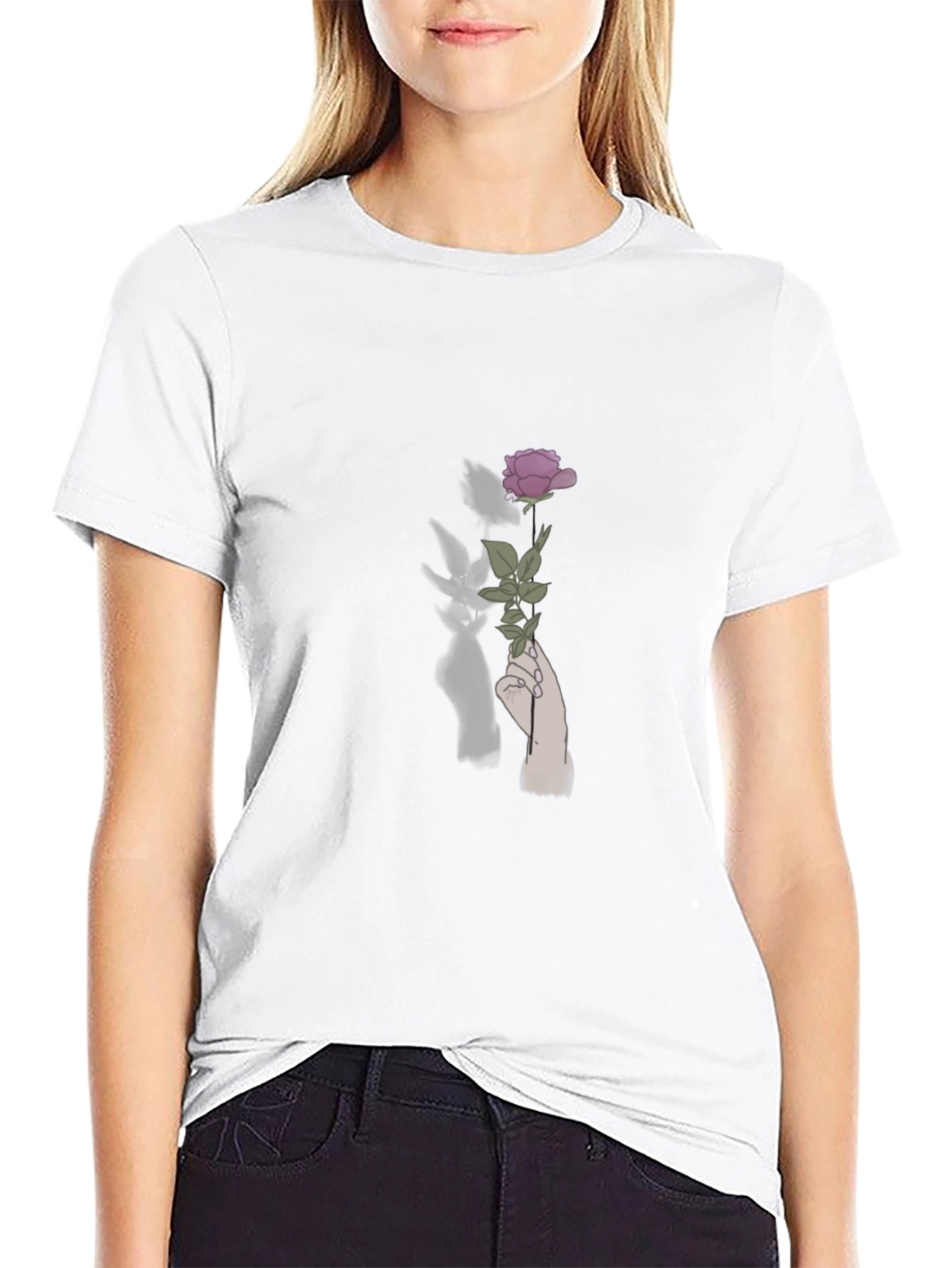 Rose in Hand Graphic Tee - Stylish Black T-Shirt