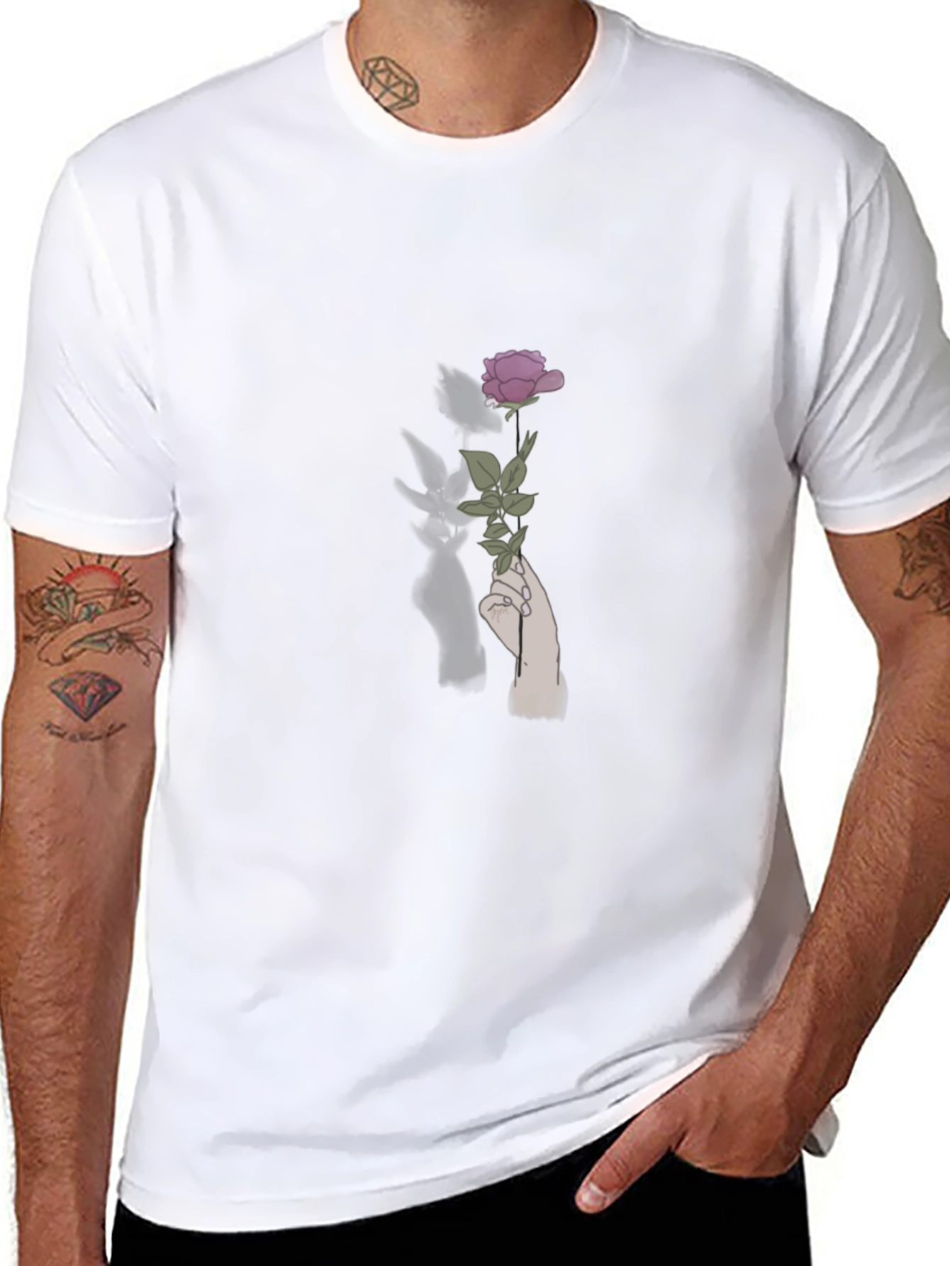 Rose in Hand Graphic Tee - Stylish Black T-Shirt