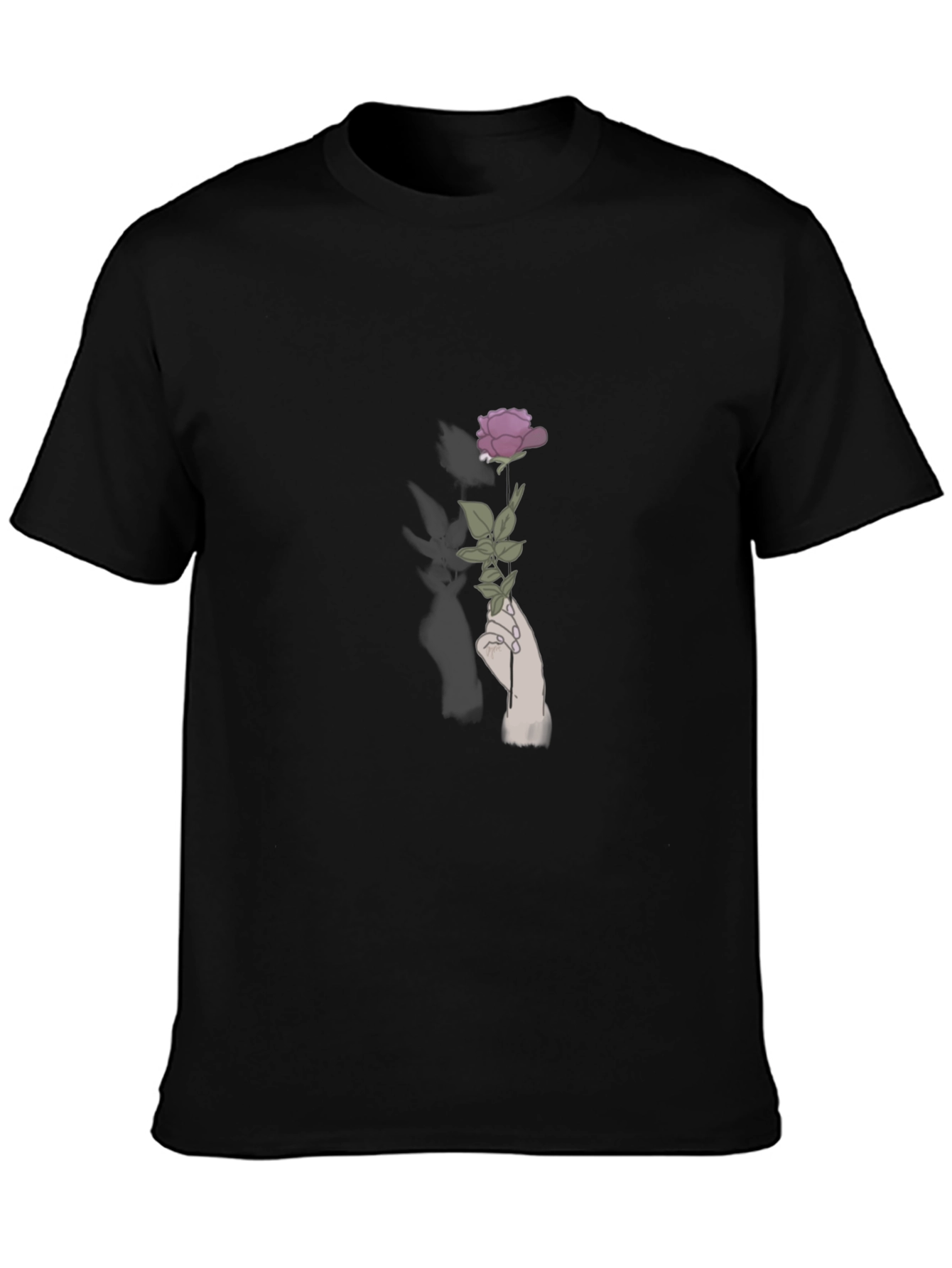 Rose in Hand Graphic Tee - Stylish Black T-Shirt