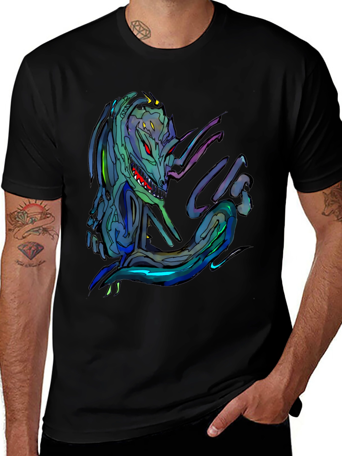 Alien Creature Graphic Tee - Mens Black T-Shirt