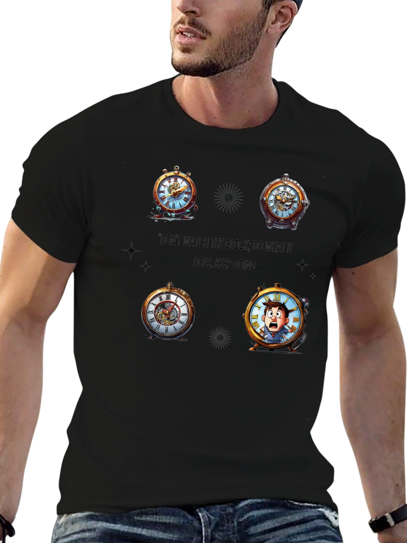 Clock Graphic Black T-Shirt - Time Traveler Design