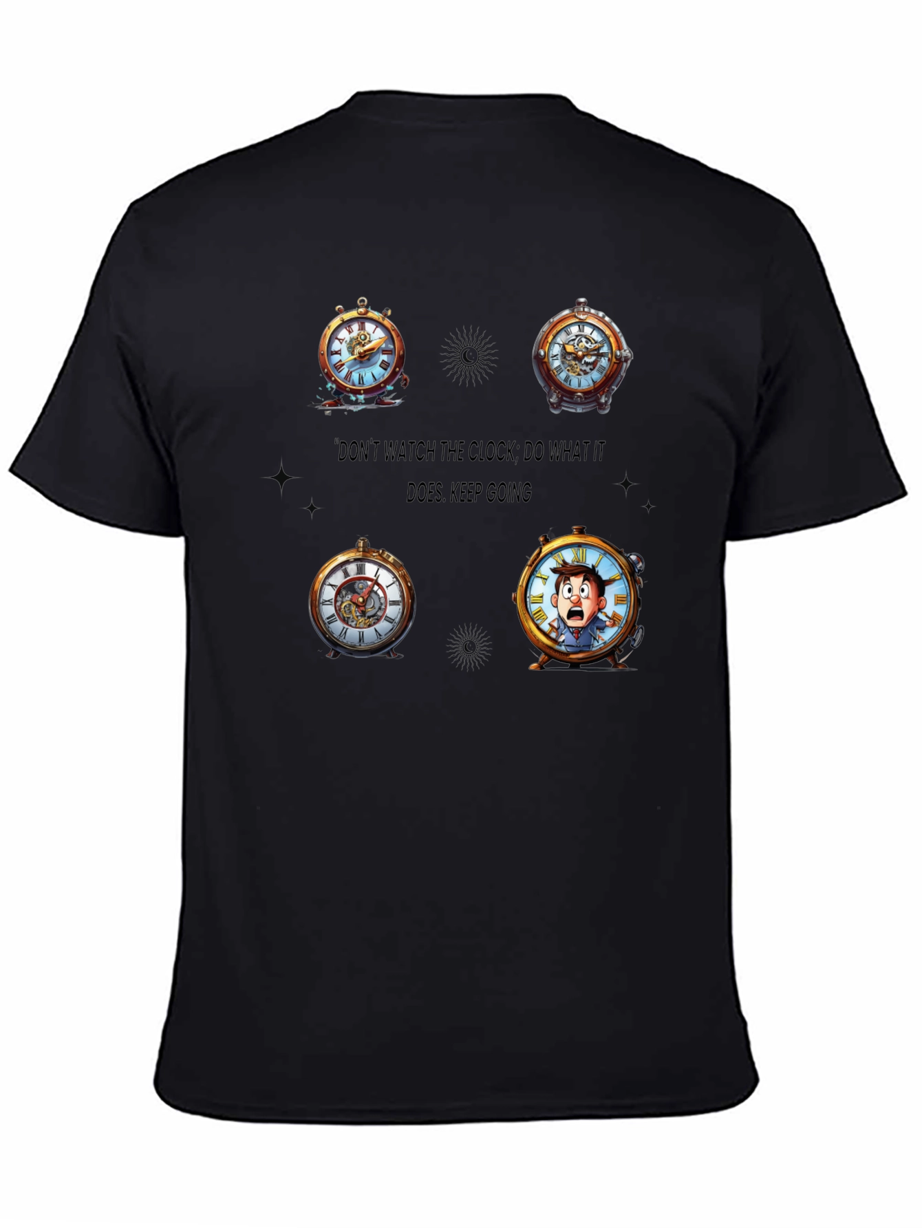 Clock Graphic Black T-Shirt - Time Traveler Design