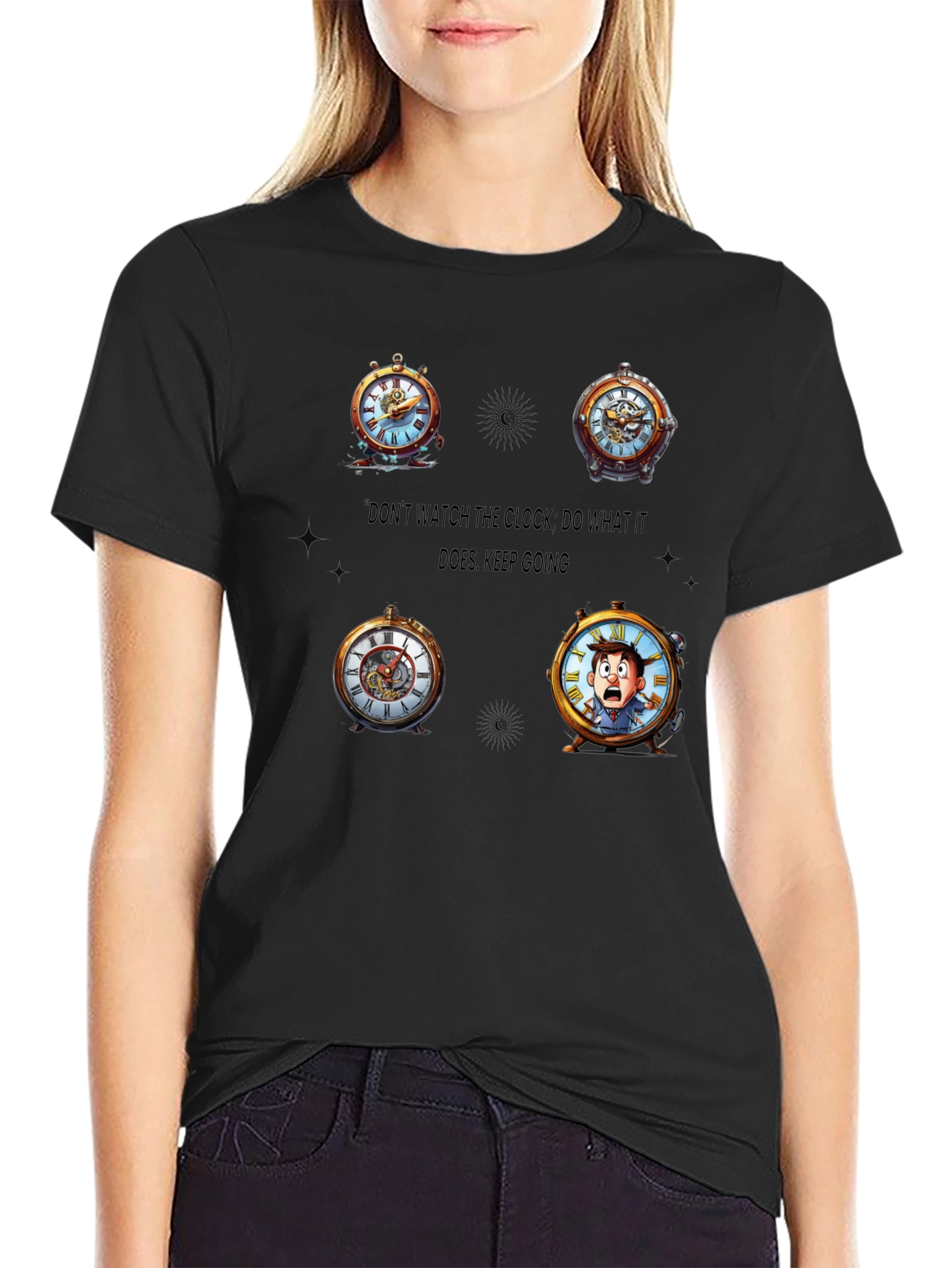 Clock Graphic Black T-Shirt - Time Traveler Design