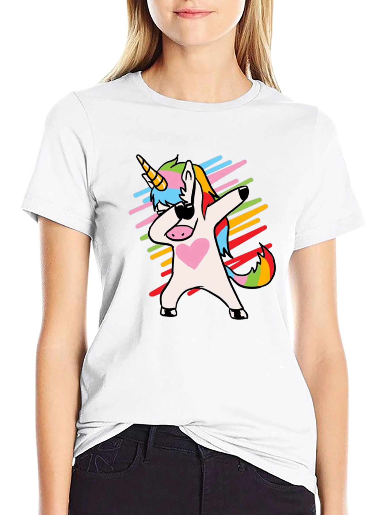 Dabbing Unicorn Graphic Tee - Trendy Black T-Shirt