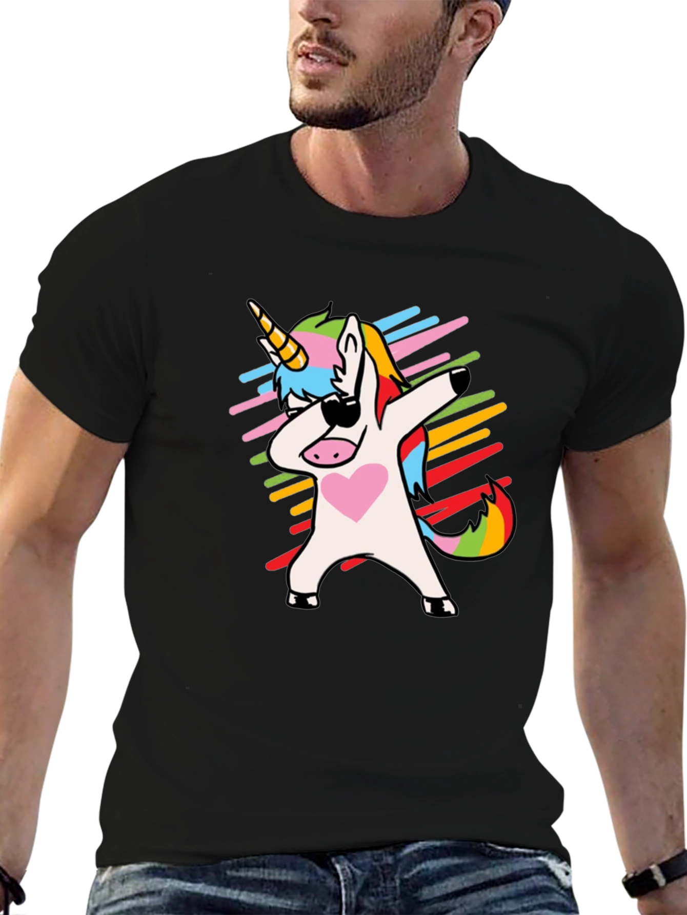 Dabbing Unicorn Graphic Tee - Trendy Black T-Shirt