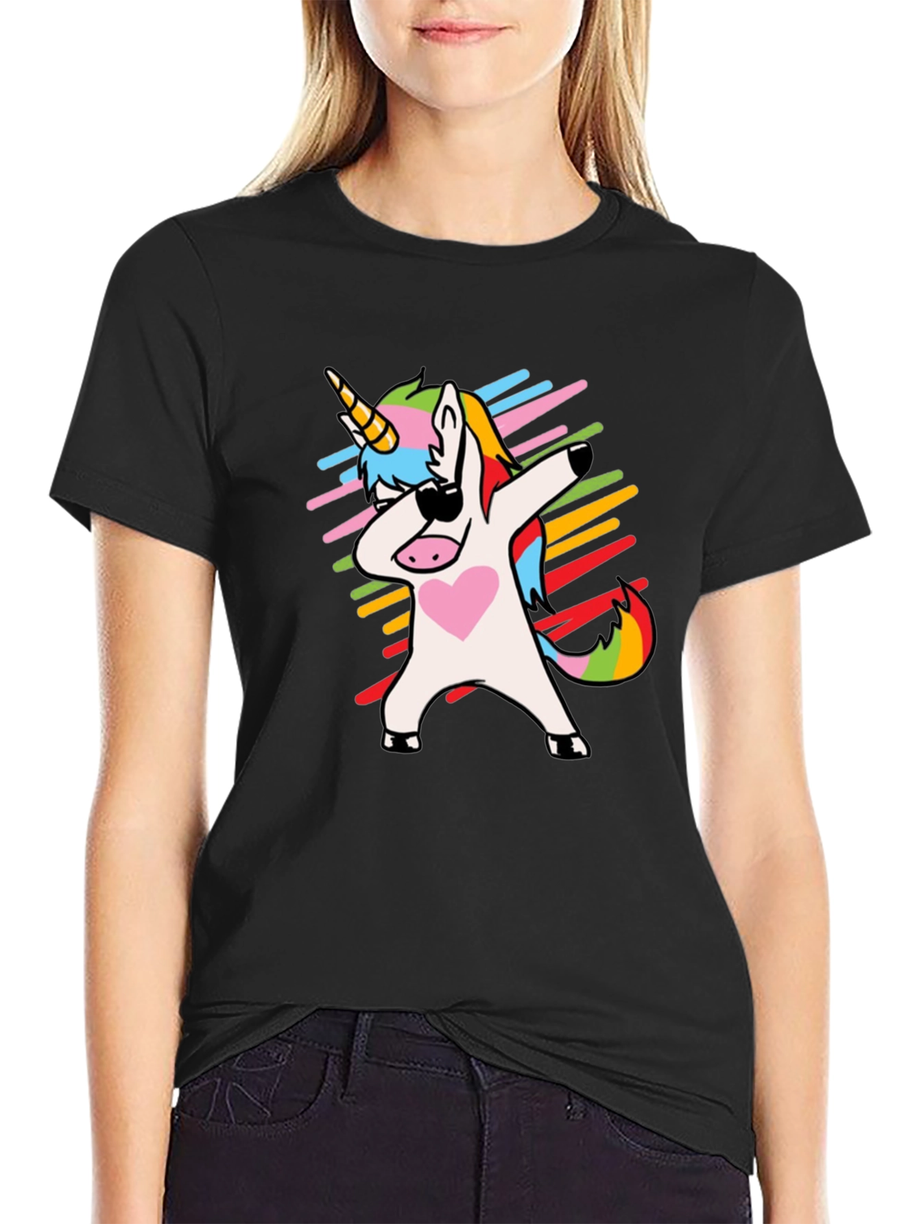Dabbing Unicorn Graphic Tee - Trendy Black T-Shirt