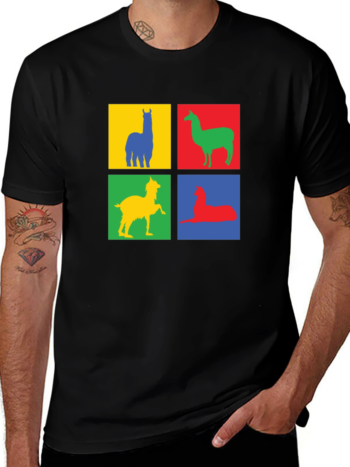 Colorful Llama Block T-Shirt - Quirky Animal Design