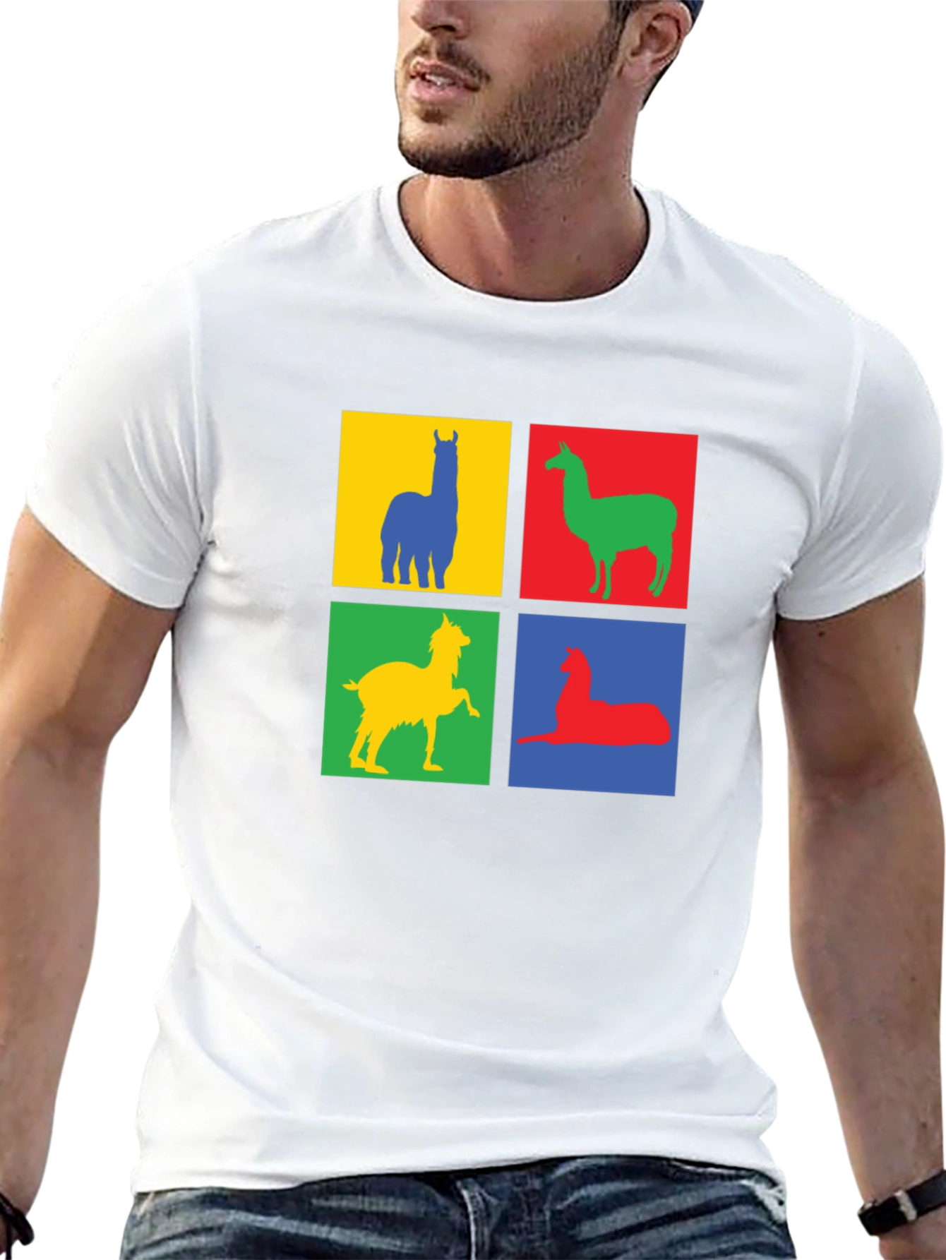 Colorful Llama Block T-Shirt - Quirky Animal Design